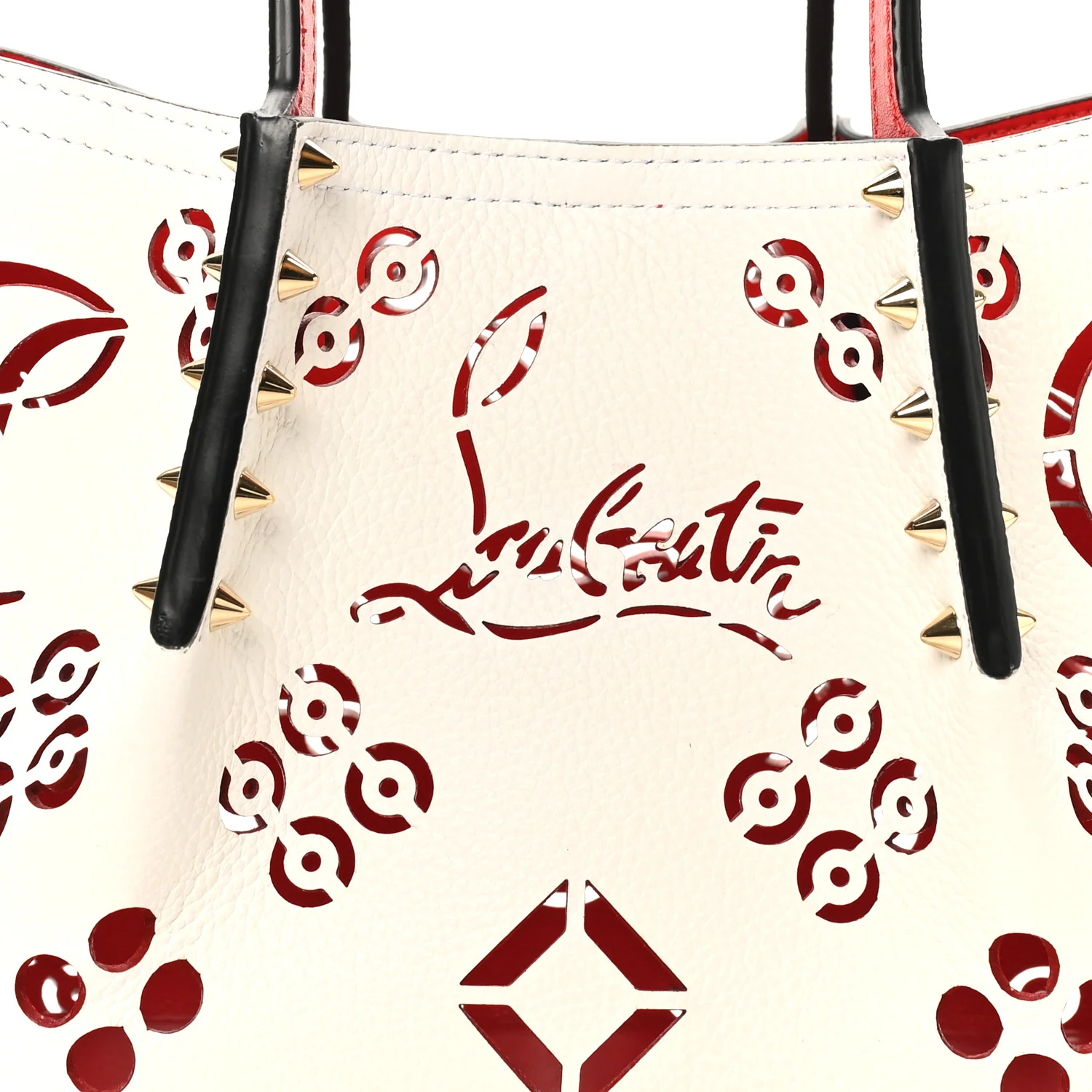 Calfskin Loubinthesky Mini Perforated Cabarock Spikes Tote White - Image 6