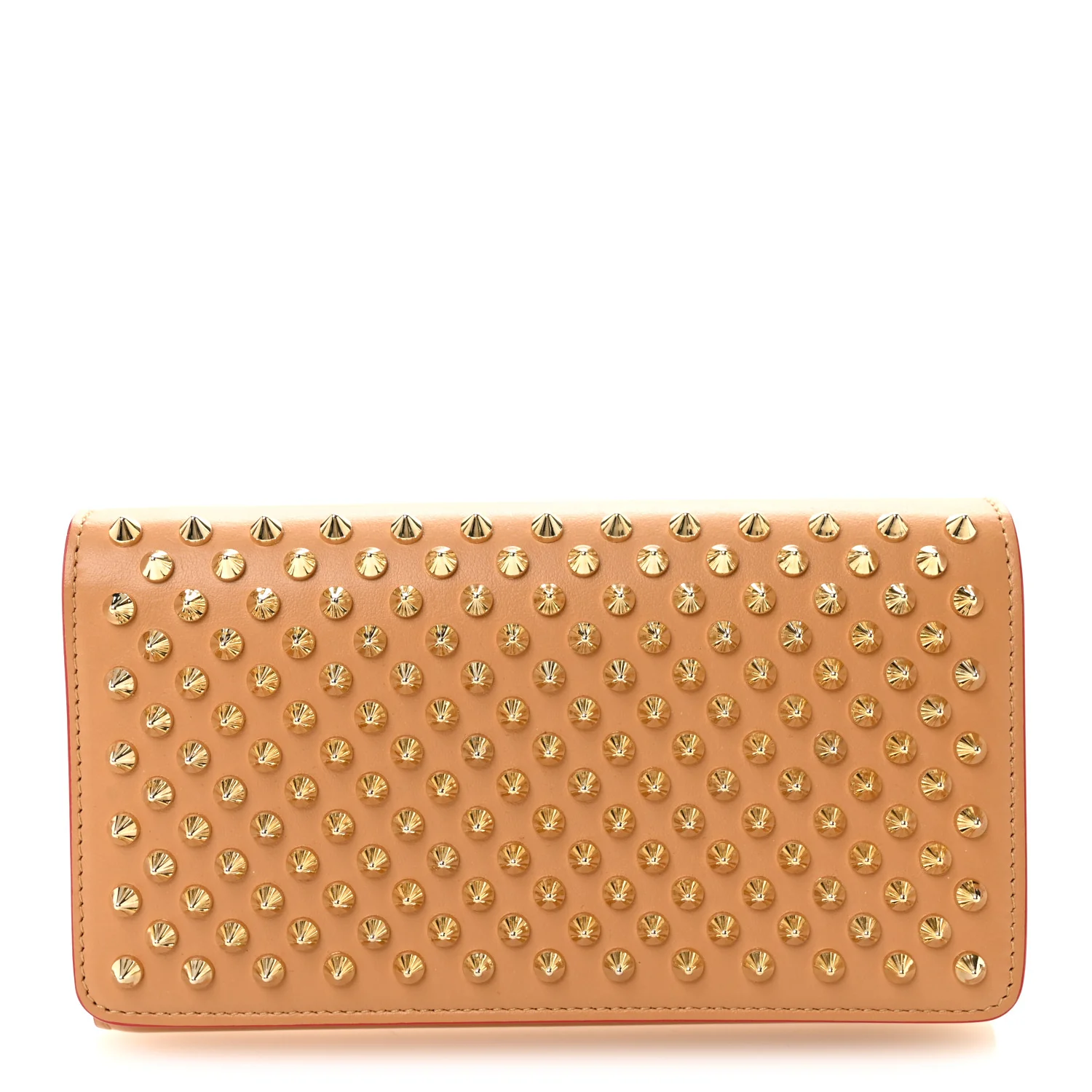 Calfskin Macaron Spiked Flap Wallet Cannelle
