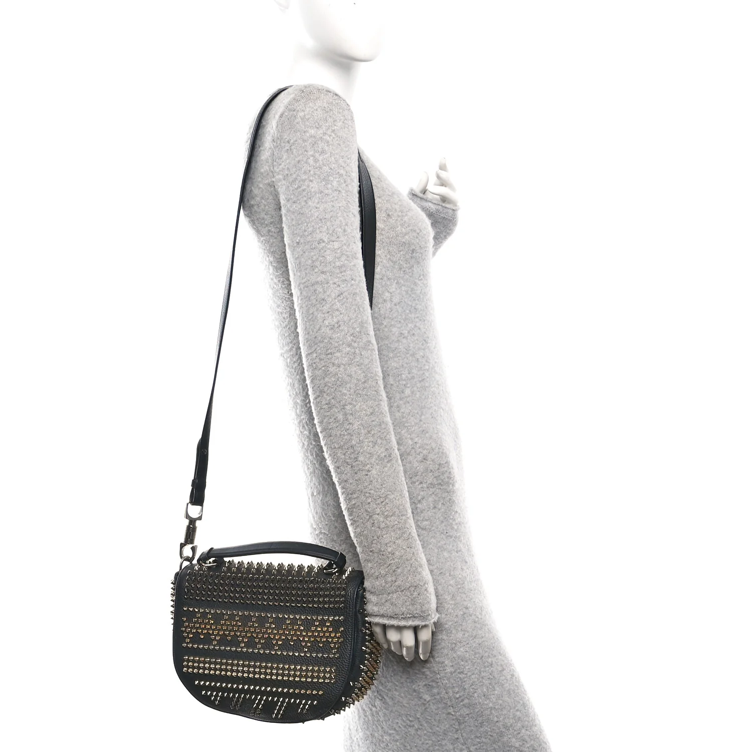 Calfskin Mix Chevron Spikes Panettone Messenger Black - Image 3