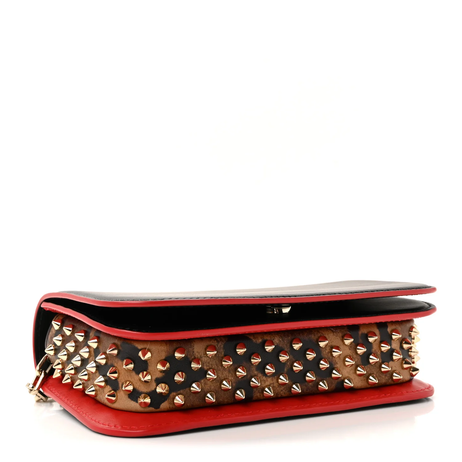 Calfskin Nappa Leopard Print Spikes Small Paloma Bag Black - Image 4