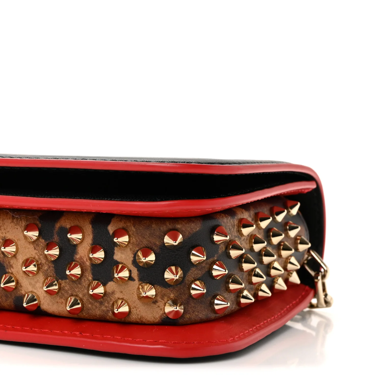 Calfskin Nappa Leopard Print Spikes Small Paloma Bag Black - Image 9