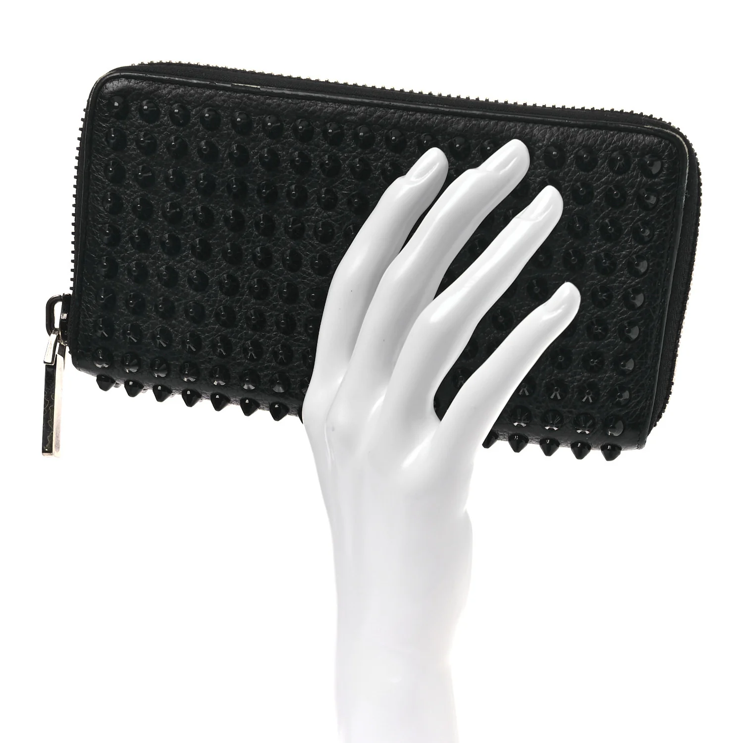 Calfskin Panettone Spiked Zip Around Wallet Black - Image 2