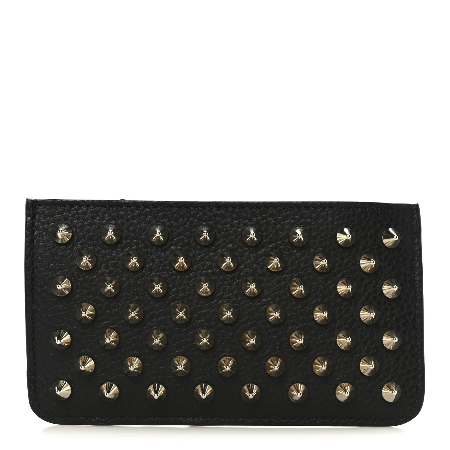 Calfskin Panettone Spiked Zip Card Holder  Black