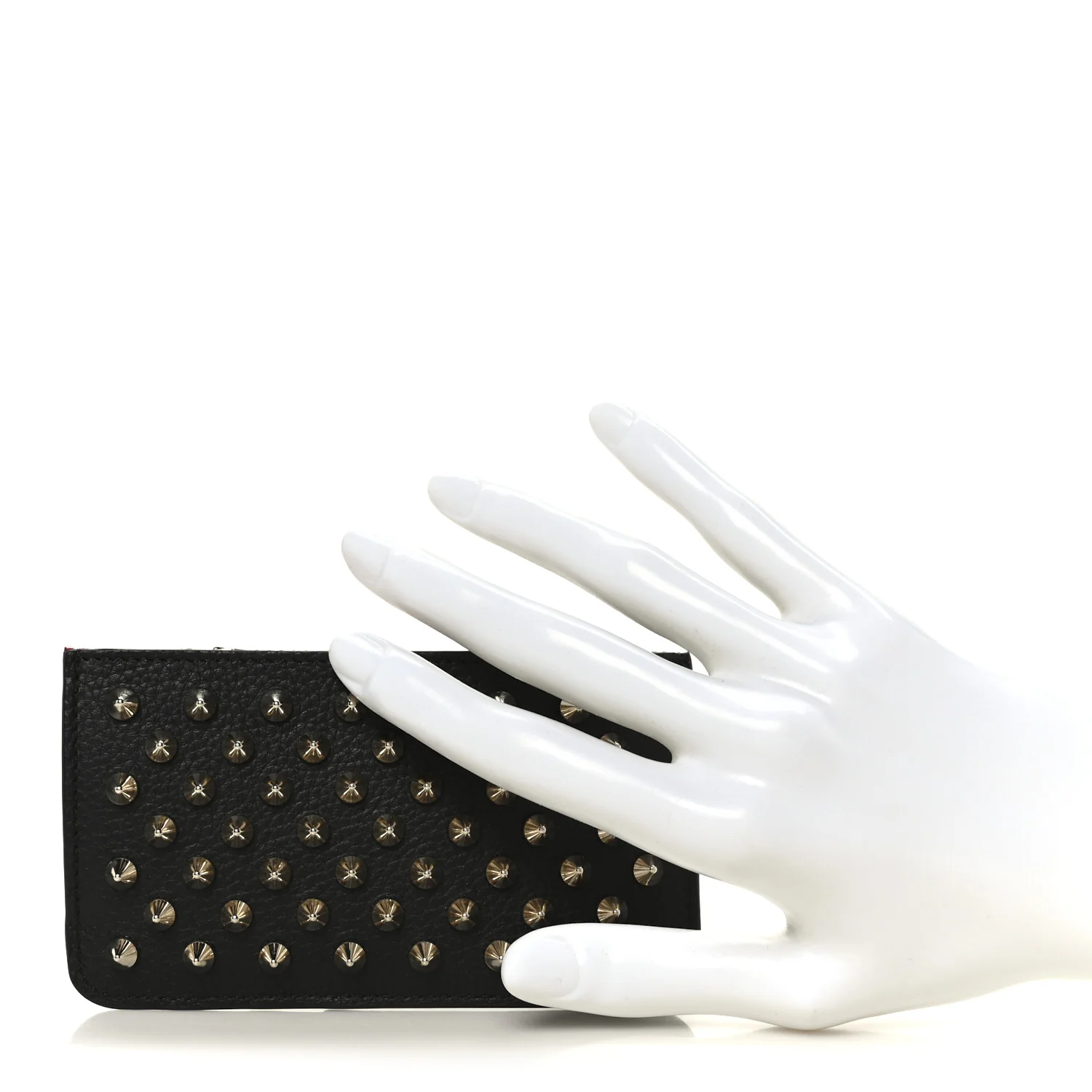 Calfskin Panettone Spiked Zip Card Holder  Black - Image 2