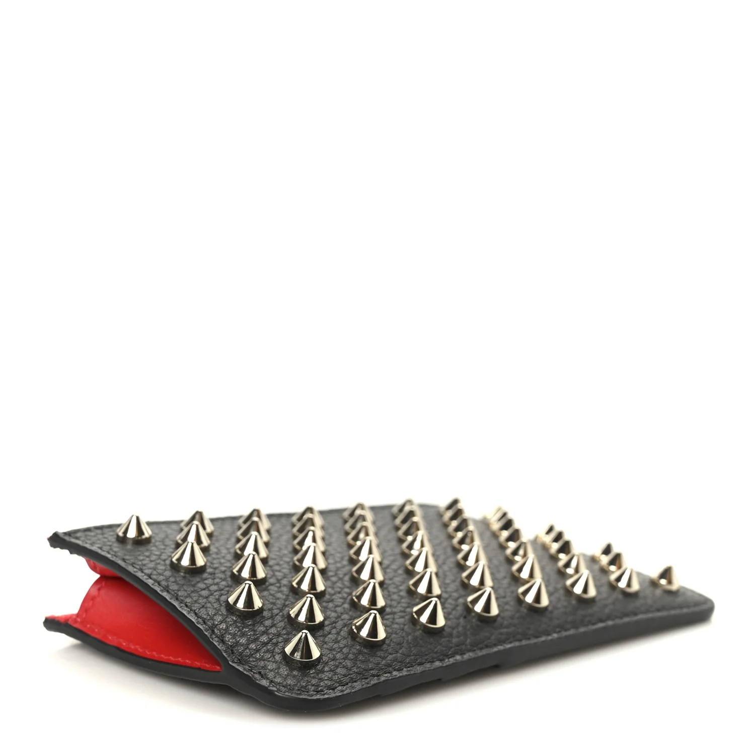 Calfskin Panettone Spiked Zip Card Holder  Black - Image 4