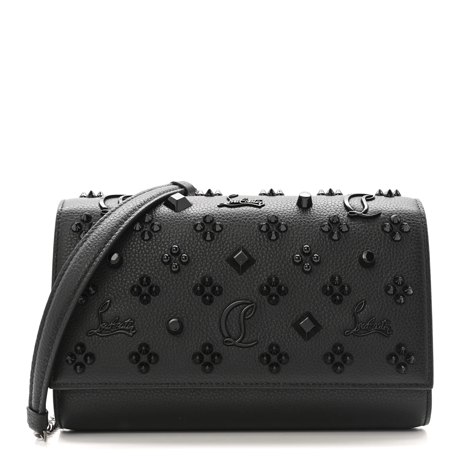 Calfskin Spikes Loubinthesky Paloma Clutch Black
