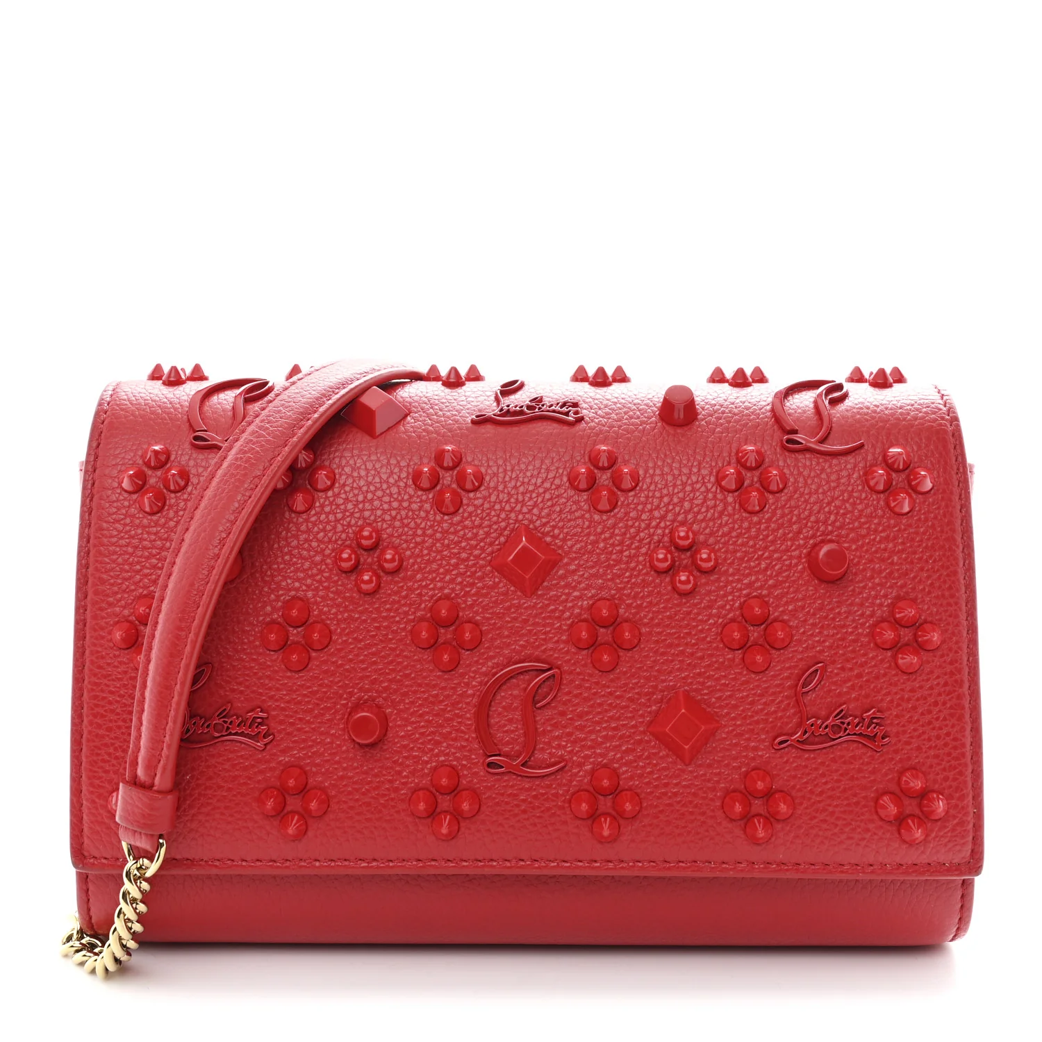 Calfskin Spikes Loubinthesky Paloma Clutch Red