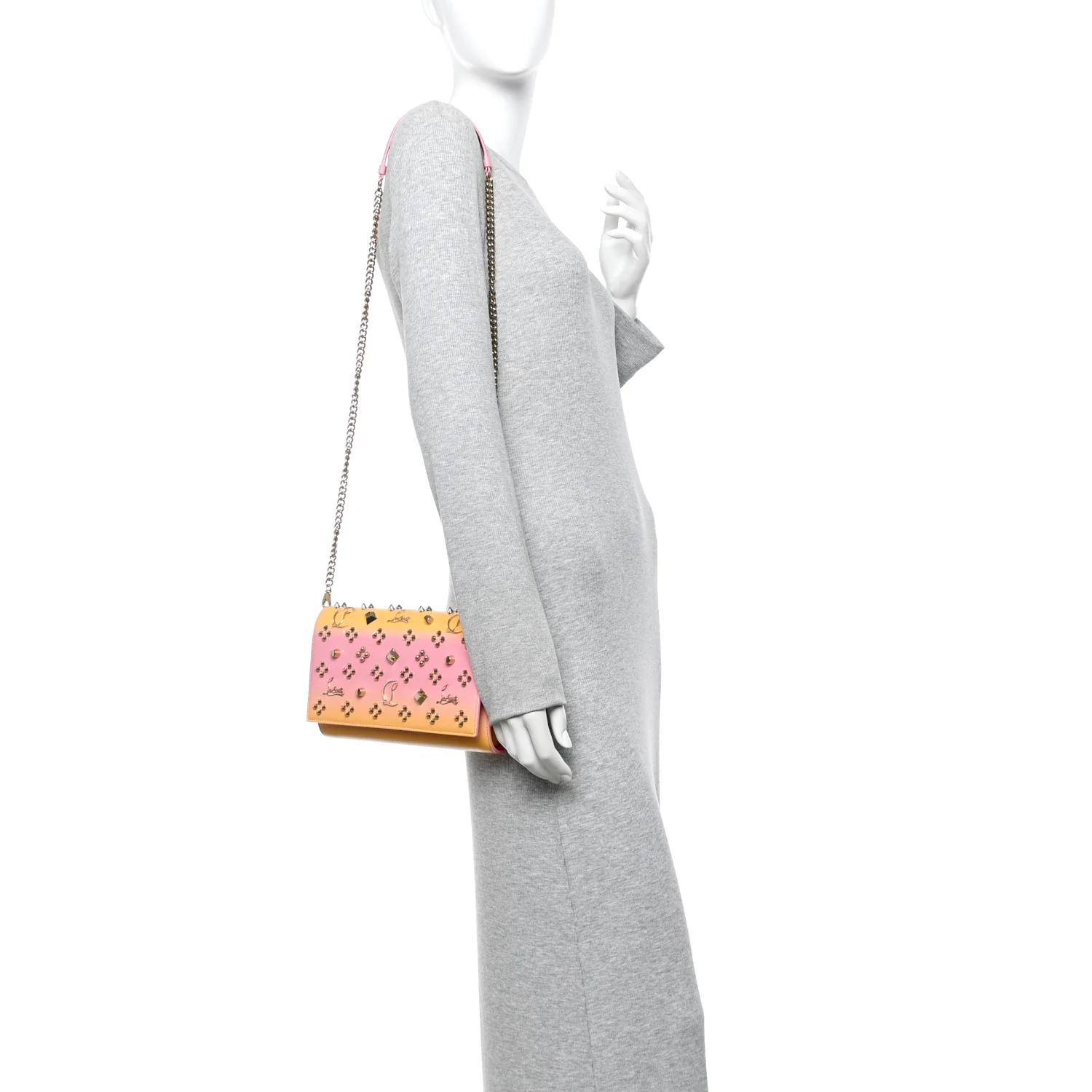 Calfskin Spikes Loubinthesky Paloma Wallet On Chain Degraftersun Gold - Image 2
