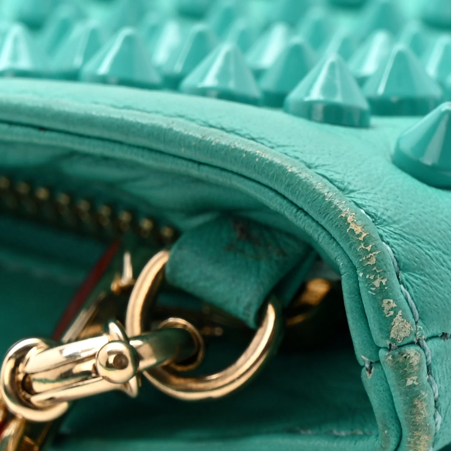 Calfskin Spikes Loubiposh Chain Clutch Turquoise - Image 12