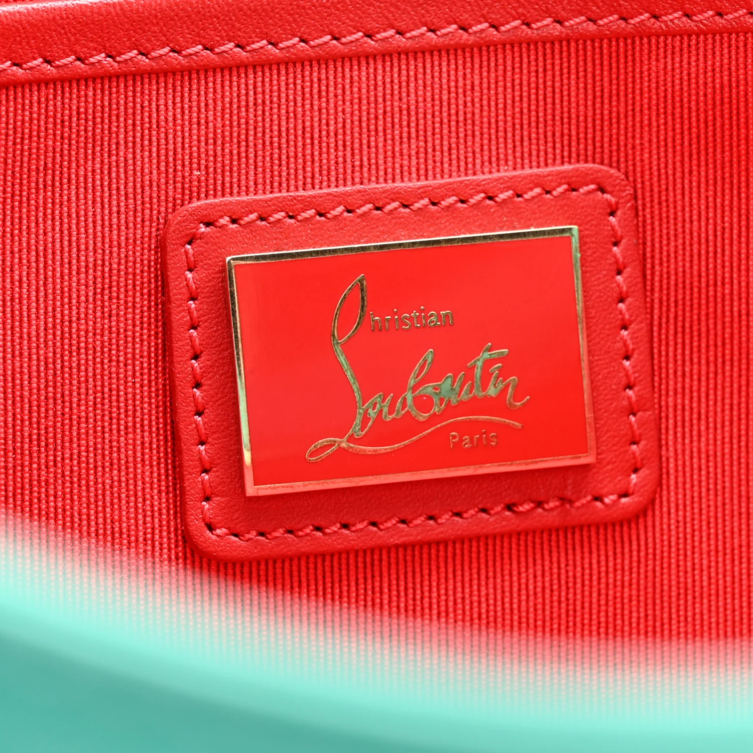 Calfskin Spikes Loubiposh Chain Clutch Turquoise - Image 6
