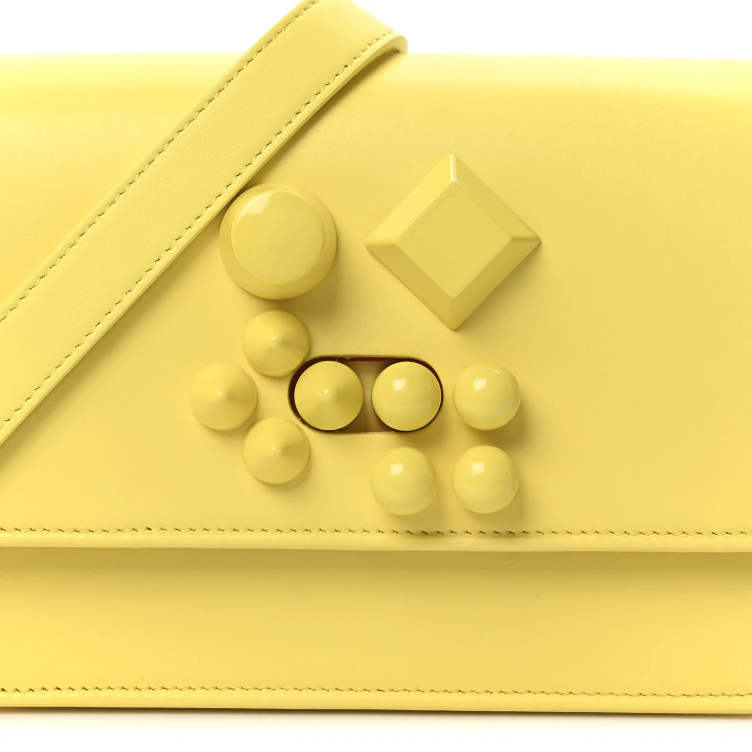 Calfskin Studded Carasky Crossbody Bag Yellow - Image 7