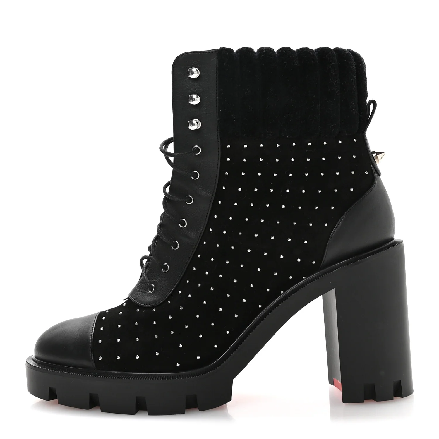 Calfskin Suede Cake Velvet Studded Dakita Lug 70 Boots 40.5 Black