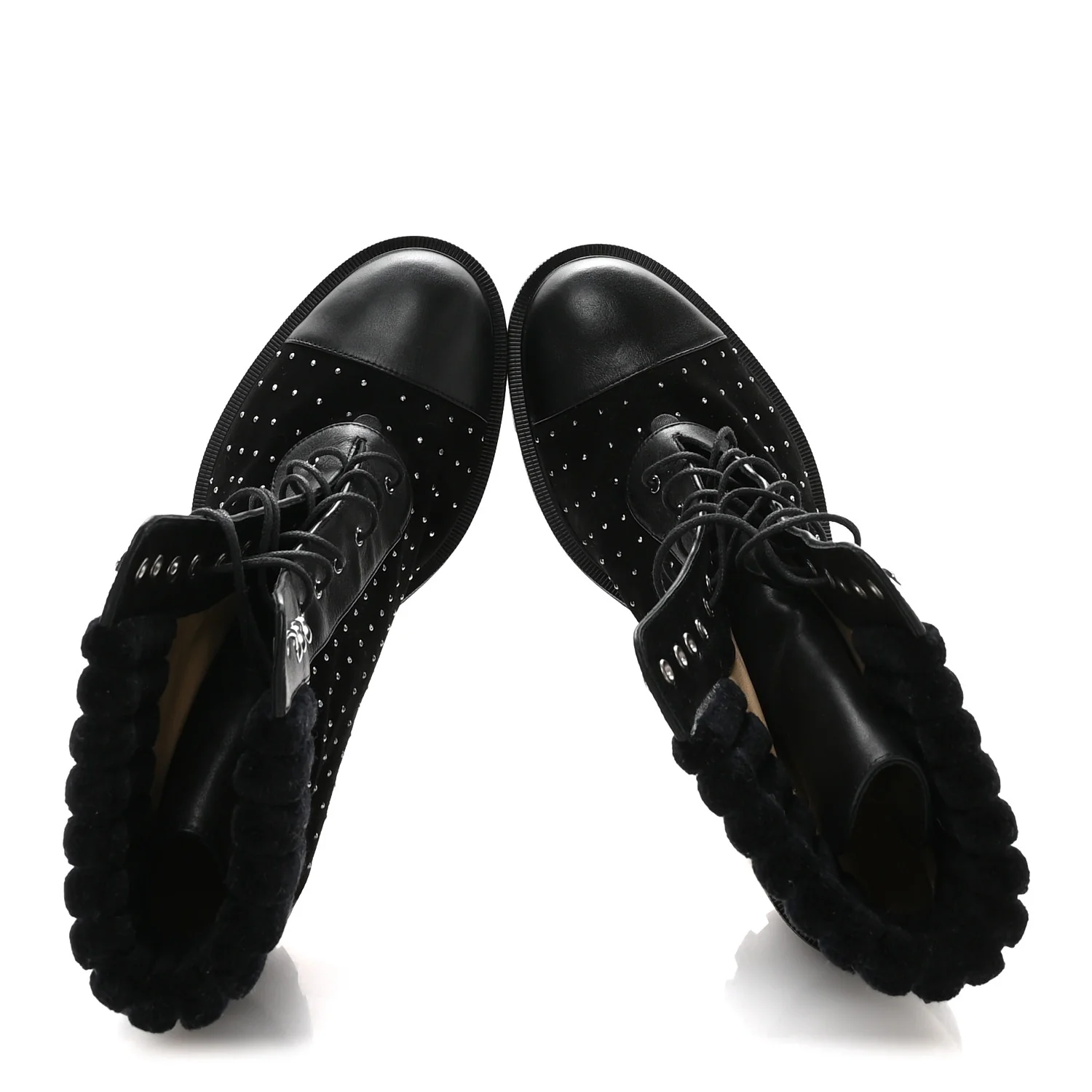 Calfskin Suede Cake Velvet Studded Dakita Lug 70 Boots 40.5 Black - Image 2