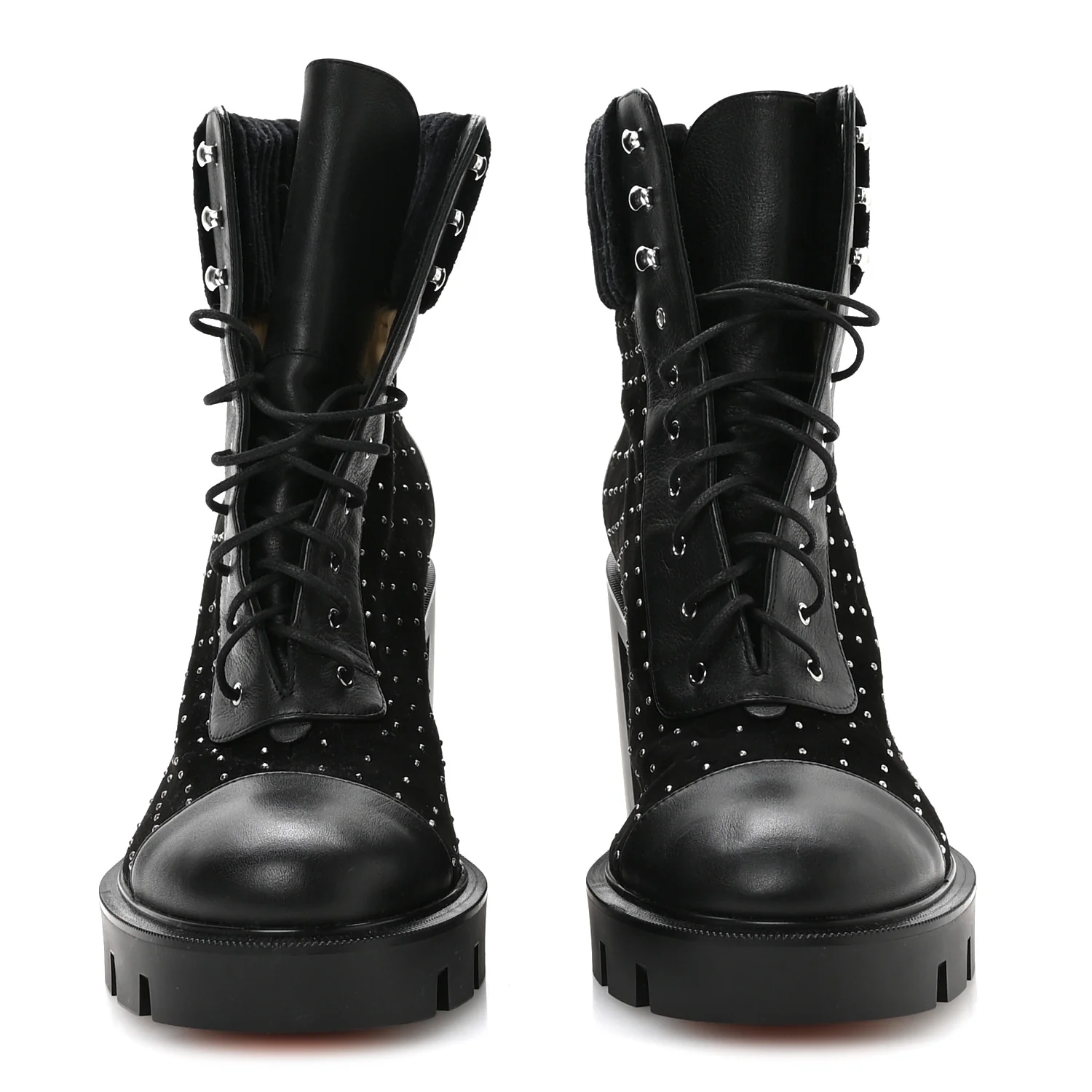 Calfskin Suede Cake Velvet Studded Dakita Lug 70 Boots 40.5 Black - Image 3