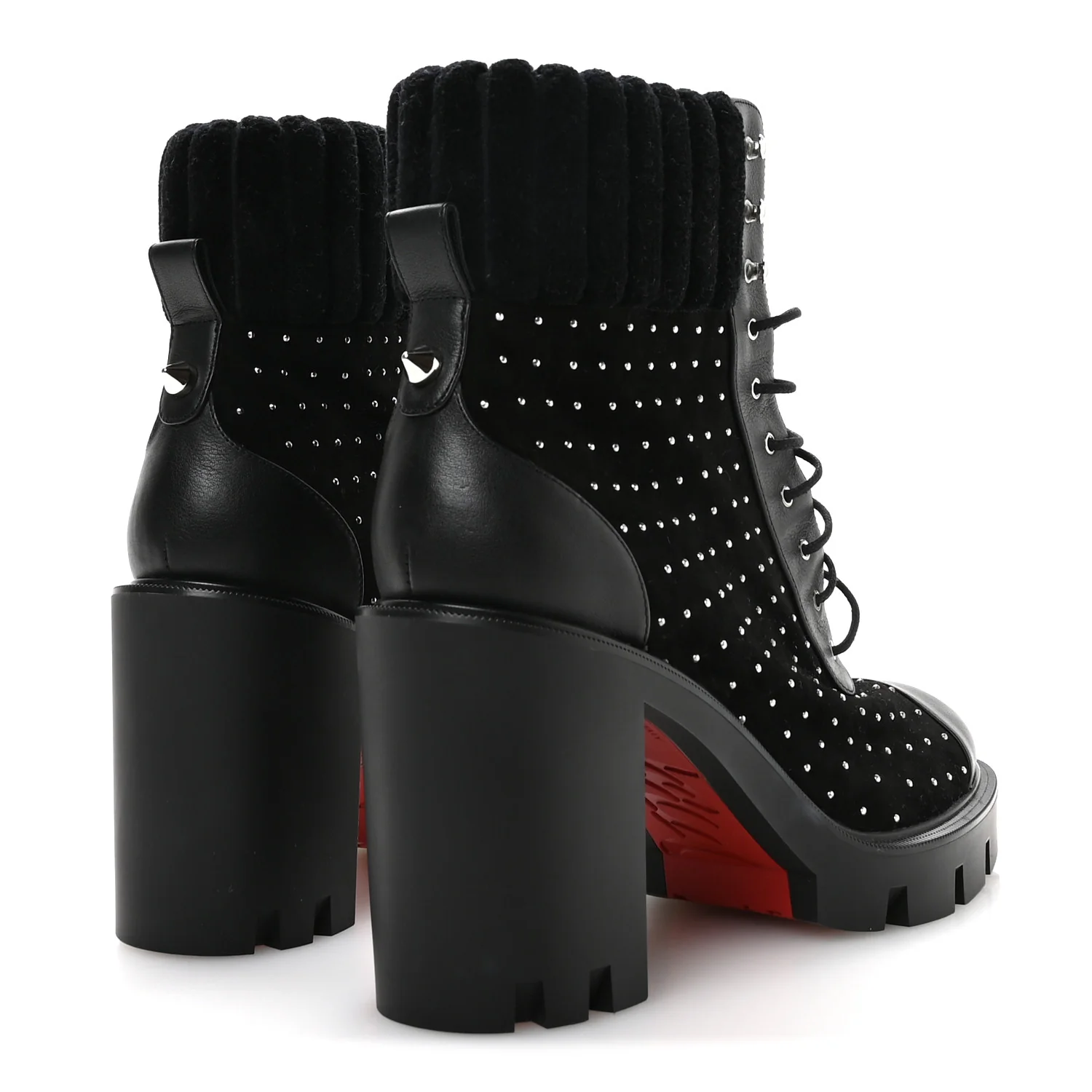 Calfskin Suede Cake Velvet Studded Dakita Lug 70 Boots 40.5 Black - Image 5