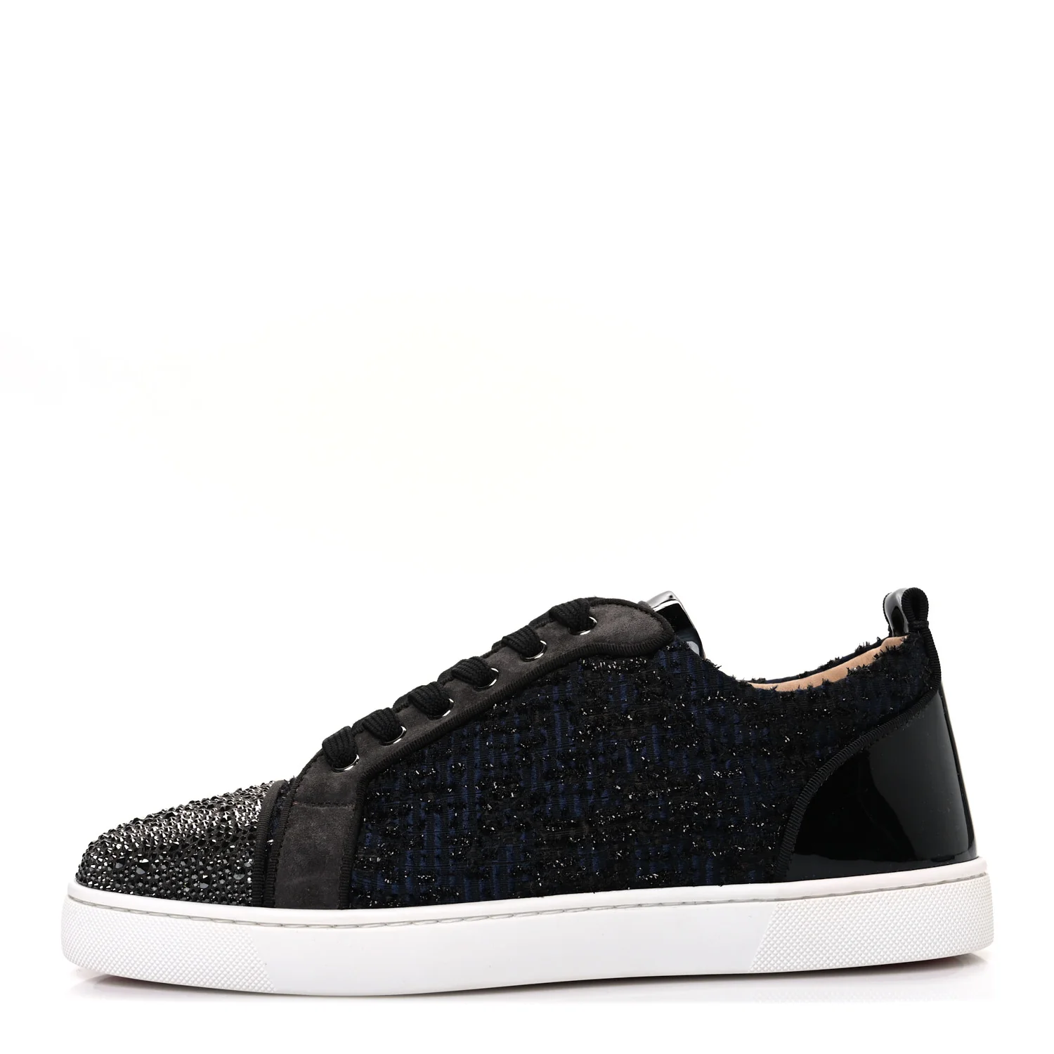 Calfskin Veau Velours Strass Mens Louis Junior Flat Sneakers 41.5 Version Reglisse