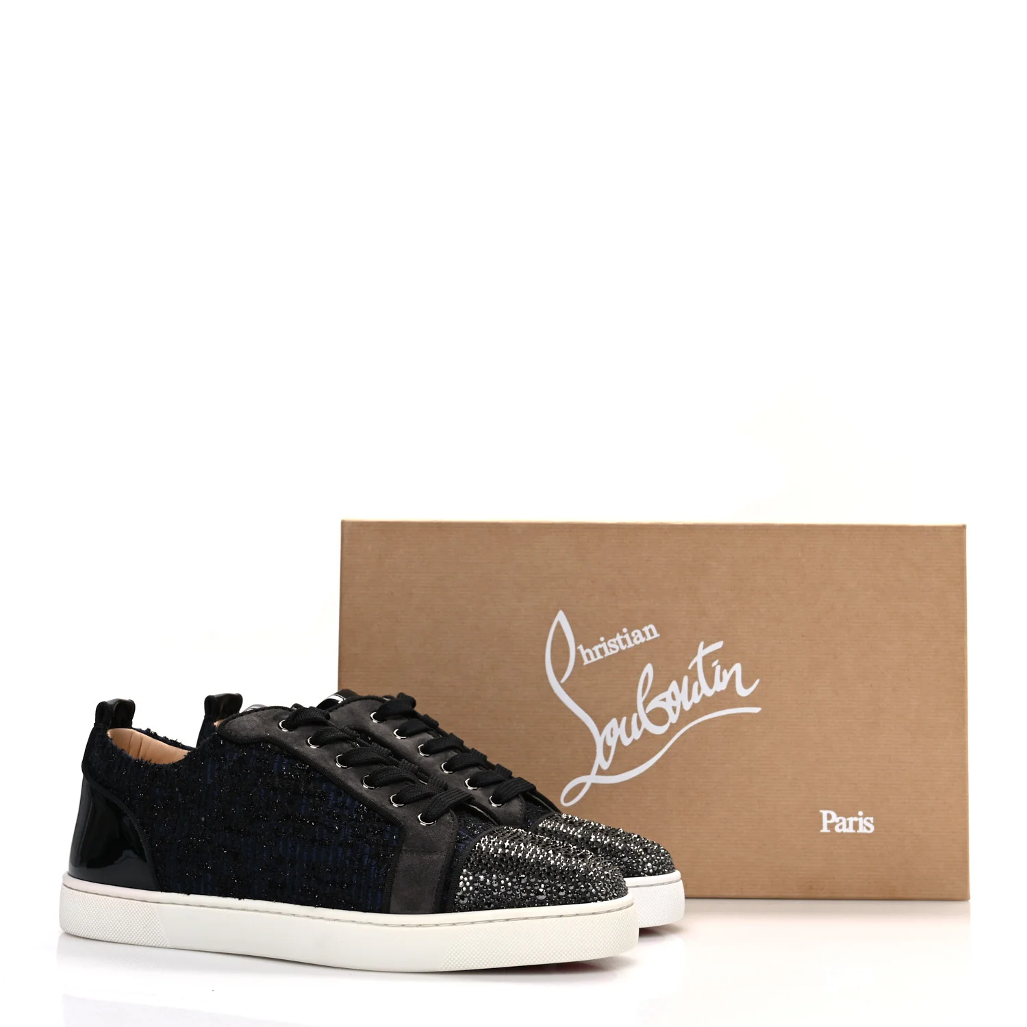 Calfskin Veau Velours Strass Mens Louis Junior Flat Sneakers 41.5 Version Reglisse - Image 11