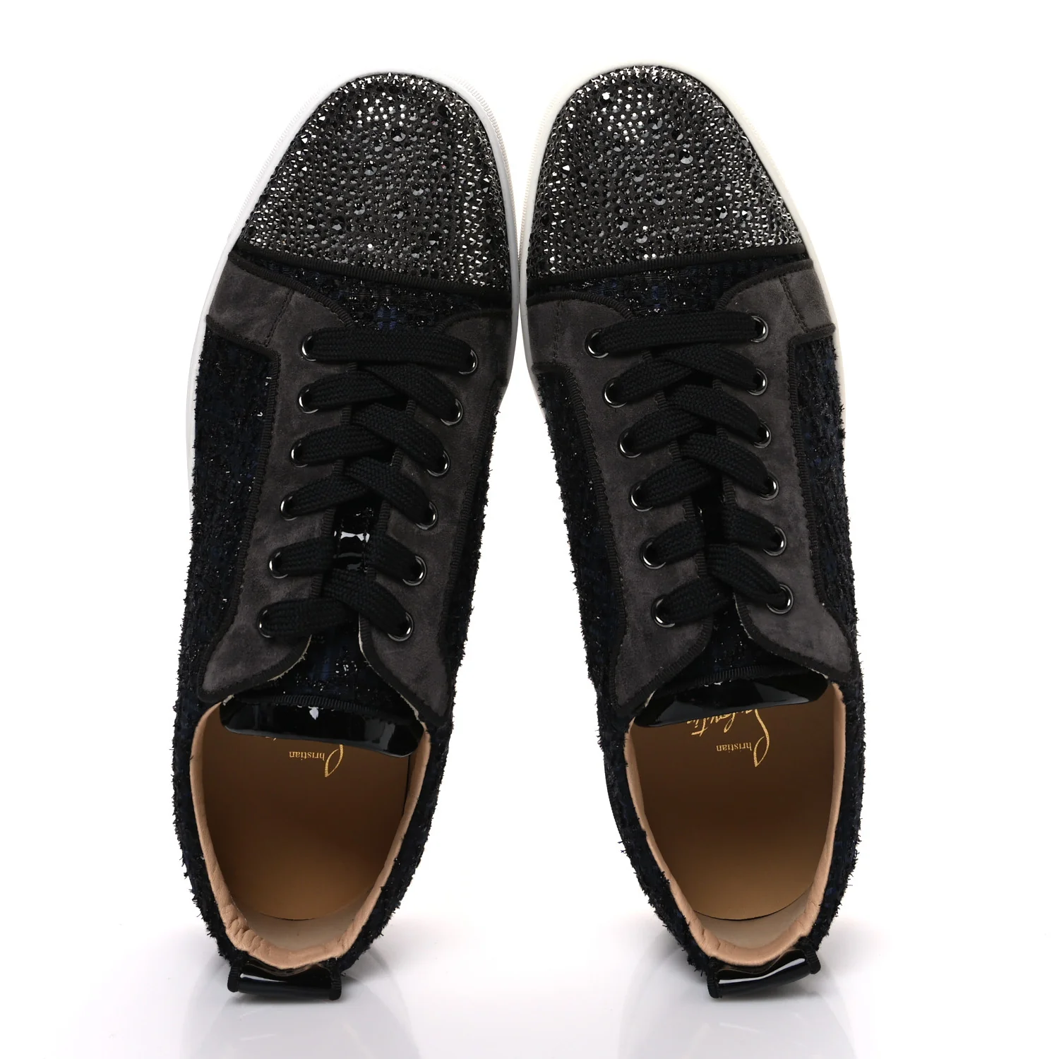 Calfskin Veau Velours Strass Mens Louis Junior Flat Sneakers 41.5 Version Reglisse - Image 2