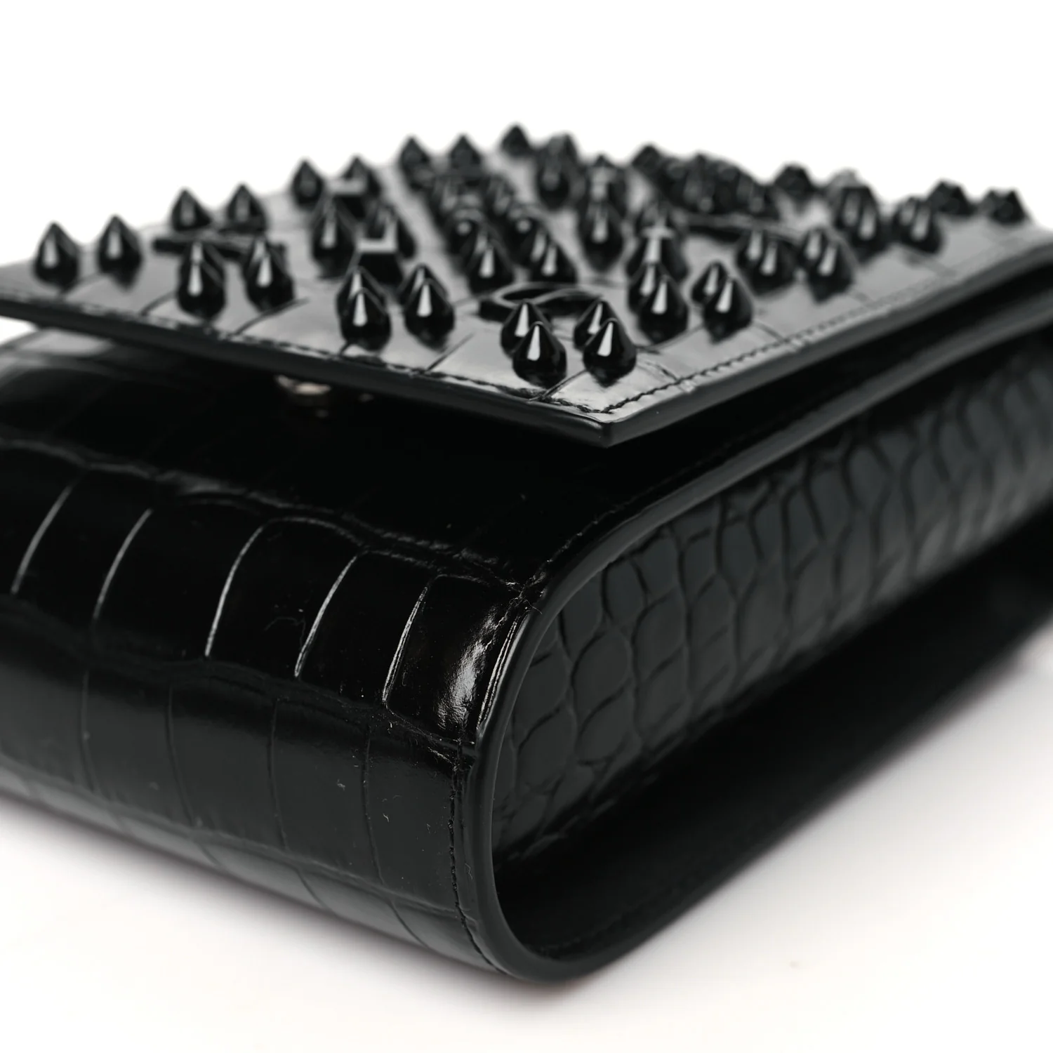 Crocodile Embossed Calfskin Spikes Loubinthesky Paloma Crossbody Phone Case Black - Image 10