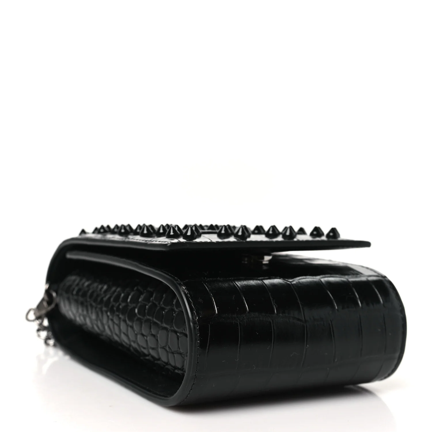 Crocodile Embossed Calfskin Spikes Loubinthesky Paloma Crossbody Phone Case Black - Image 4