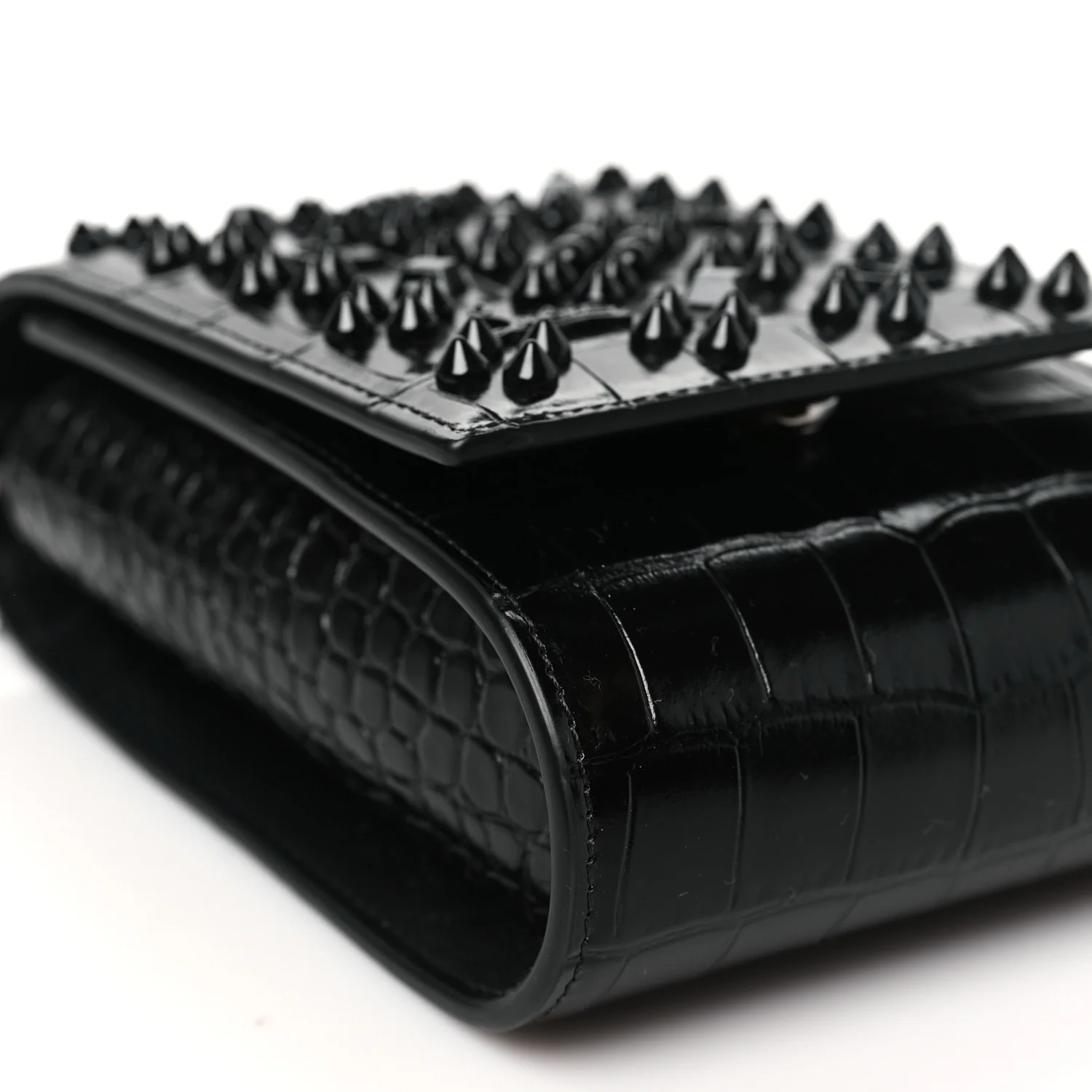 Crocodile Embossed Calfskin Spikes Loubinthesky Paloma Crossbody Phone Case Black - Image 9