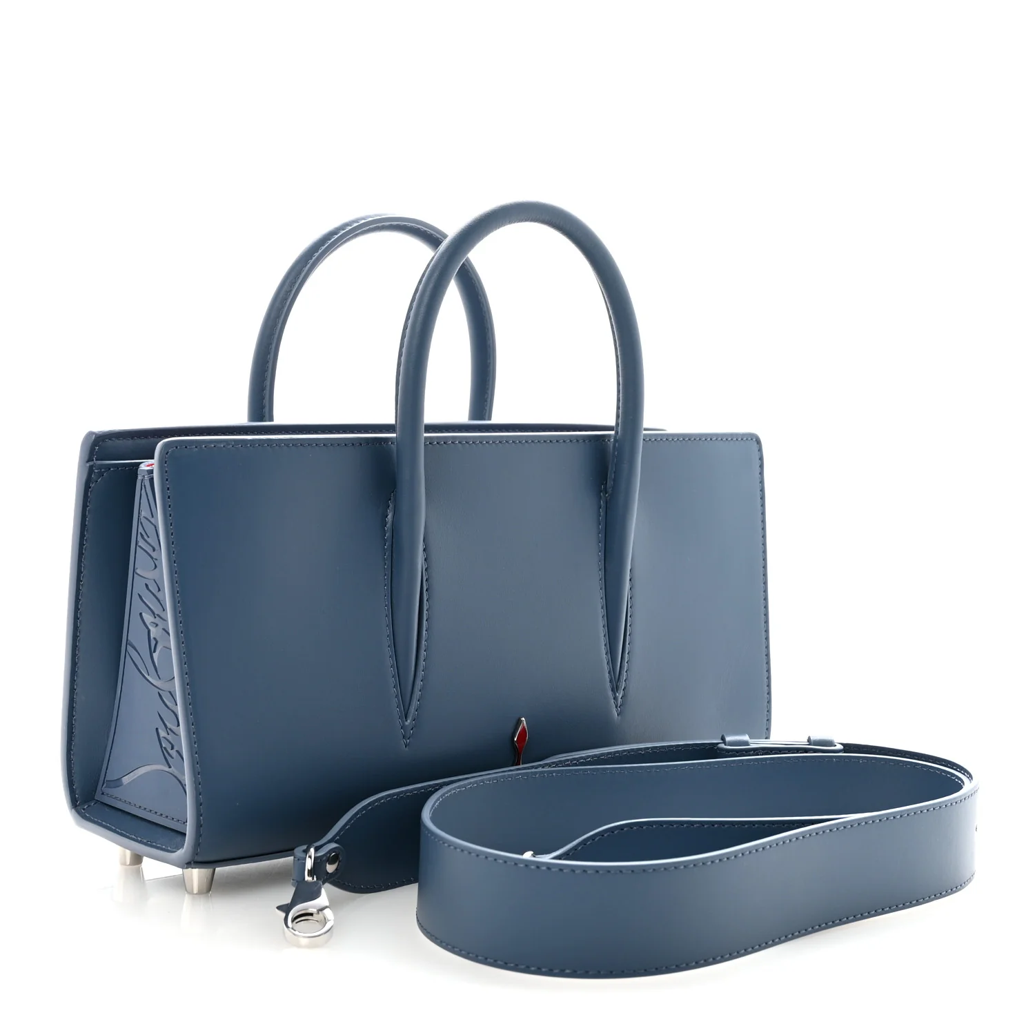 Denim Calfskin Studded Loubinthesky Paloma Baguette Blue - Image 3