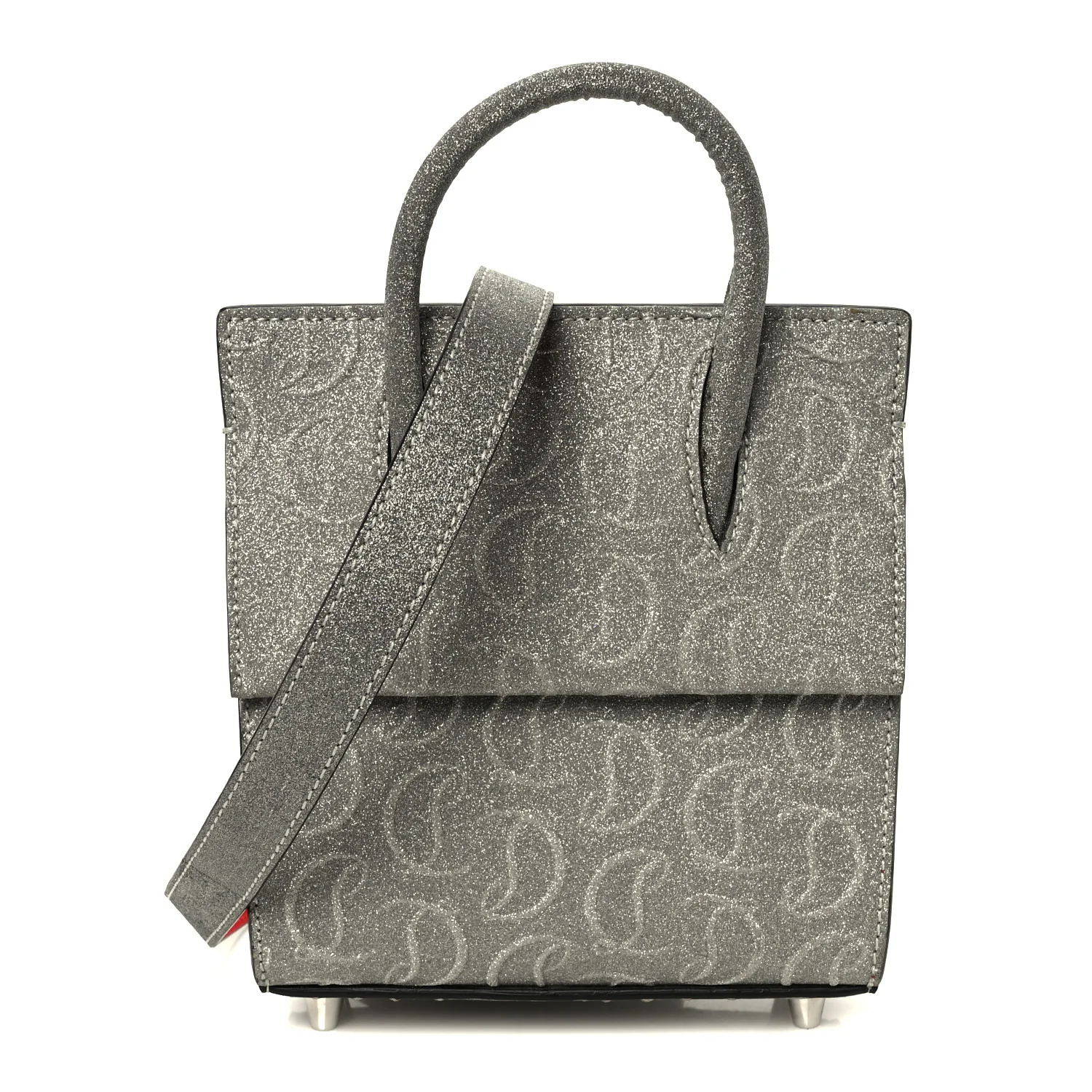 Glitter Calfskin Paloma Mini Empire Tote Silver