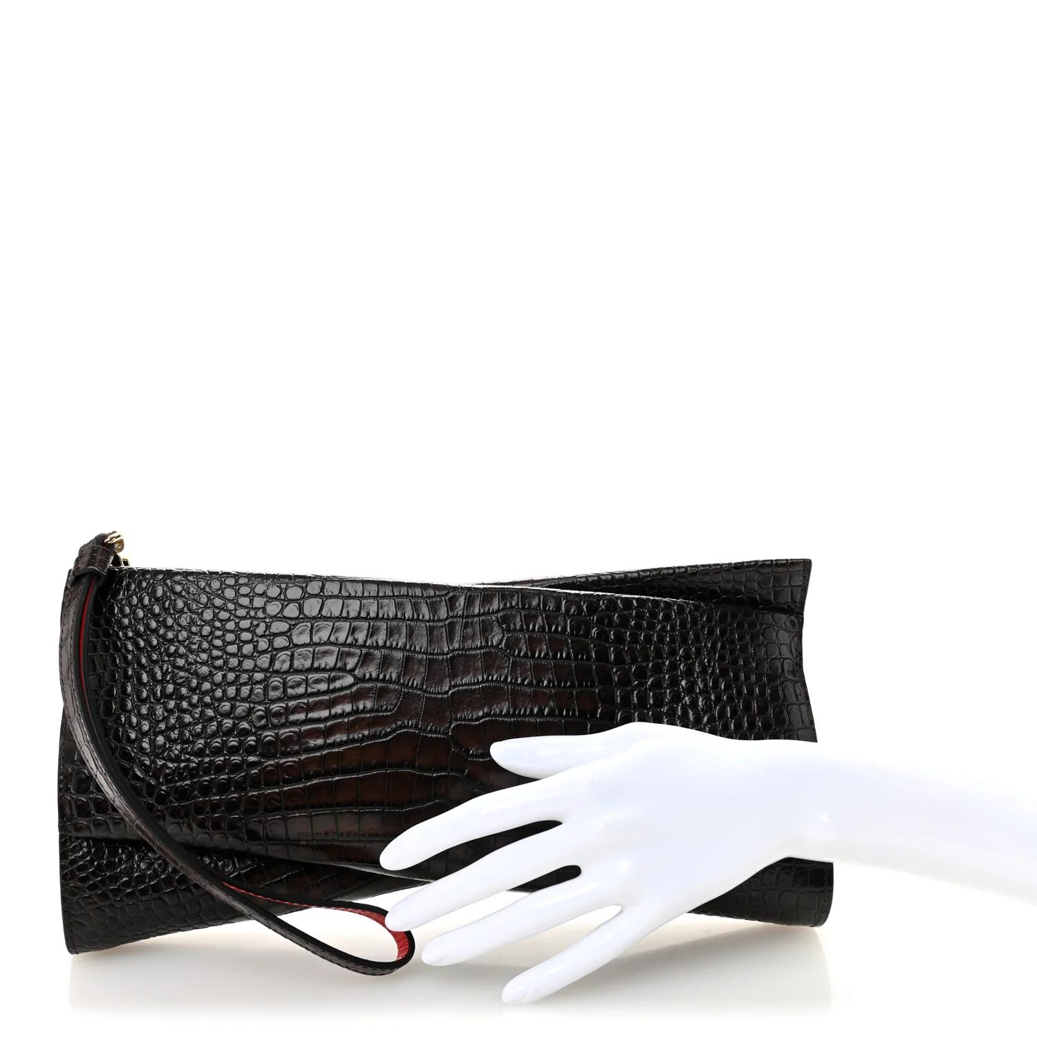 Loubitwist Crocodile Emobossed Clutch Dark Brown - Image 2
