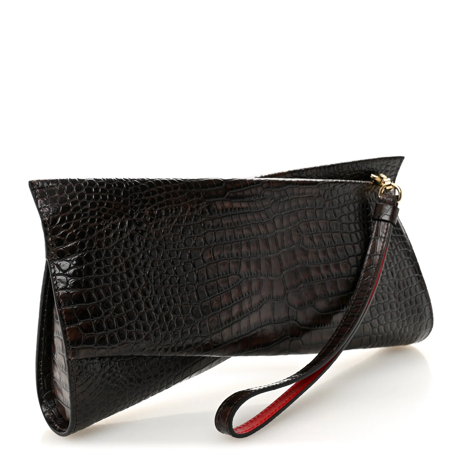 Loubitwist Crocodile Emobossed Clutch Dark Brown - Image 3
