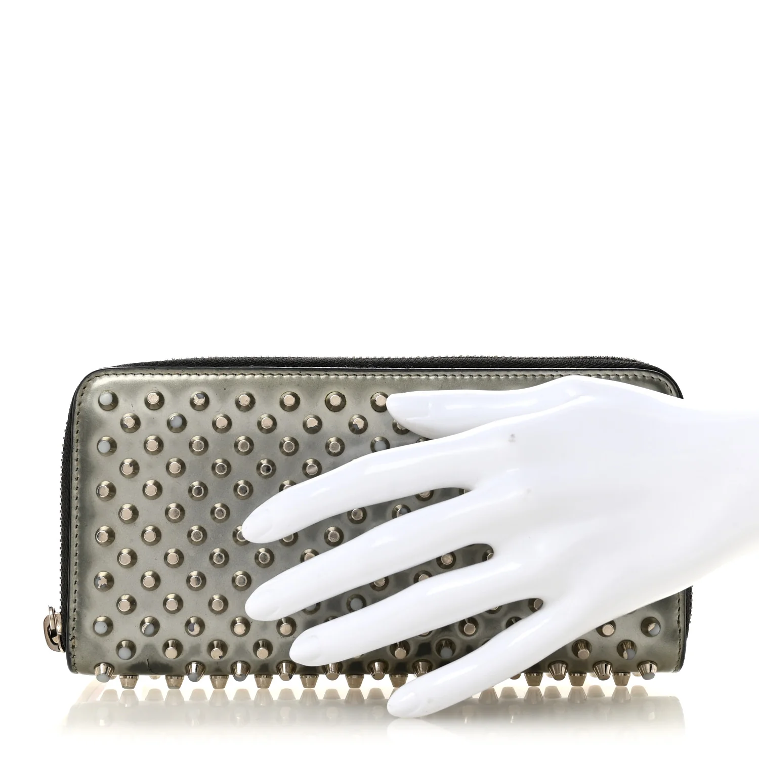 Metallic Patent Panettone Spiked Zip Around Wallet Silver - Image 2