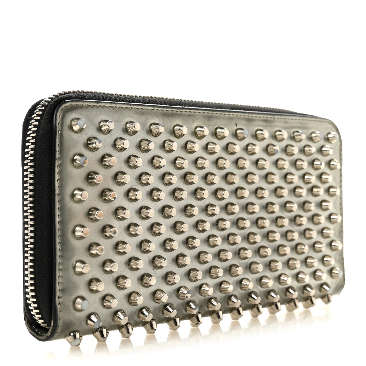 Metallic Patent Panettone Spiked Zip Around Wallet Silver - Image 3