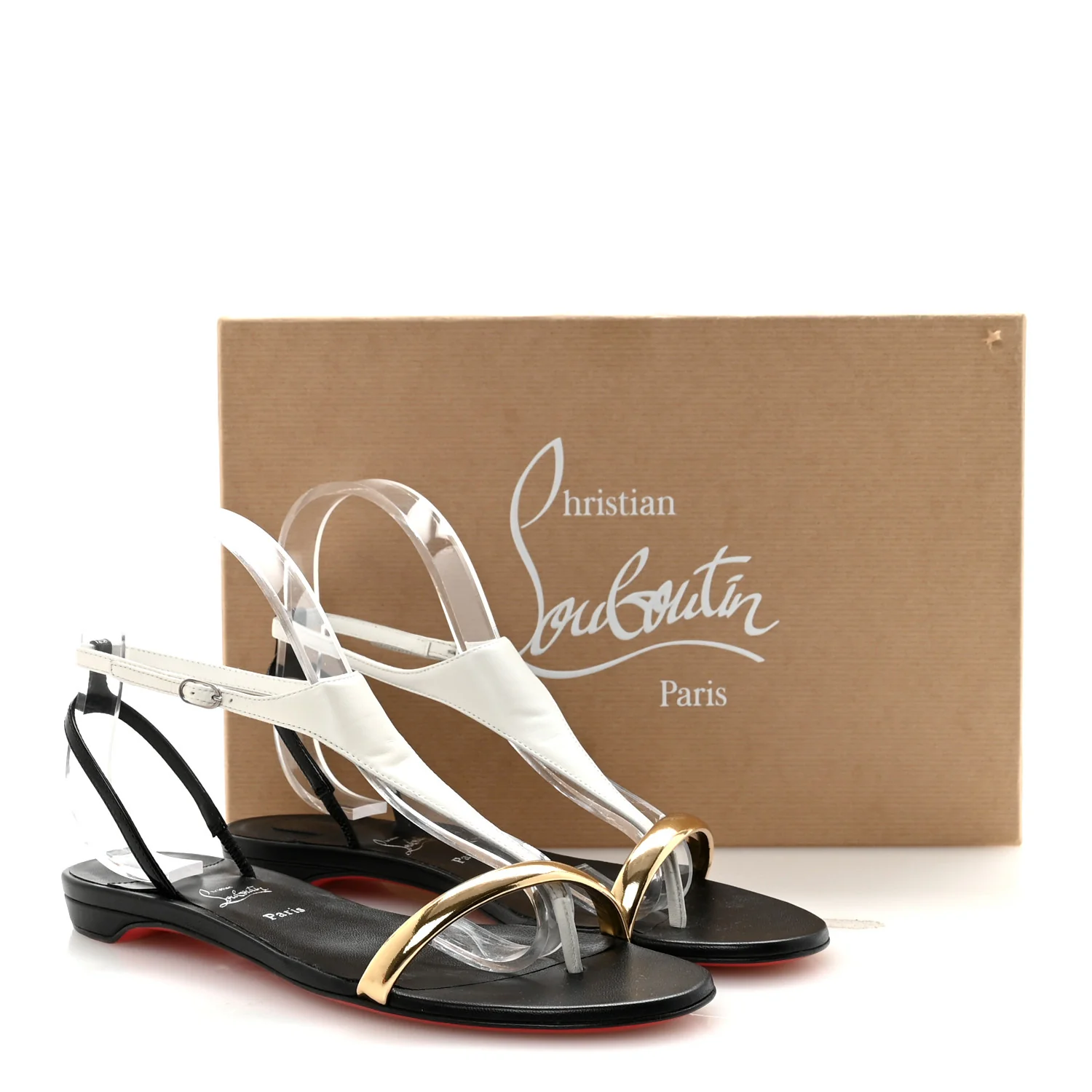 Nappa Patent Athinita Flat Sandals 38.5 White Gold Black - Image 9