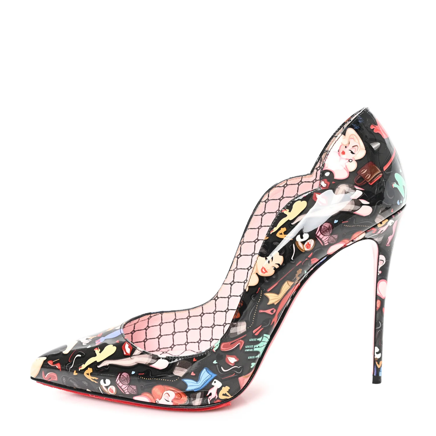 Patent Bored Lin Resille Hot Chick 100 Pumps 40.5 Black Multicolor
