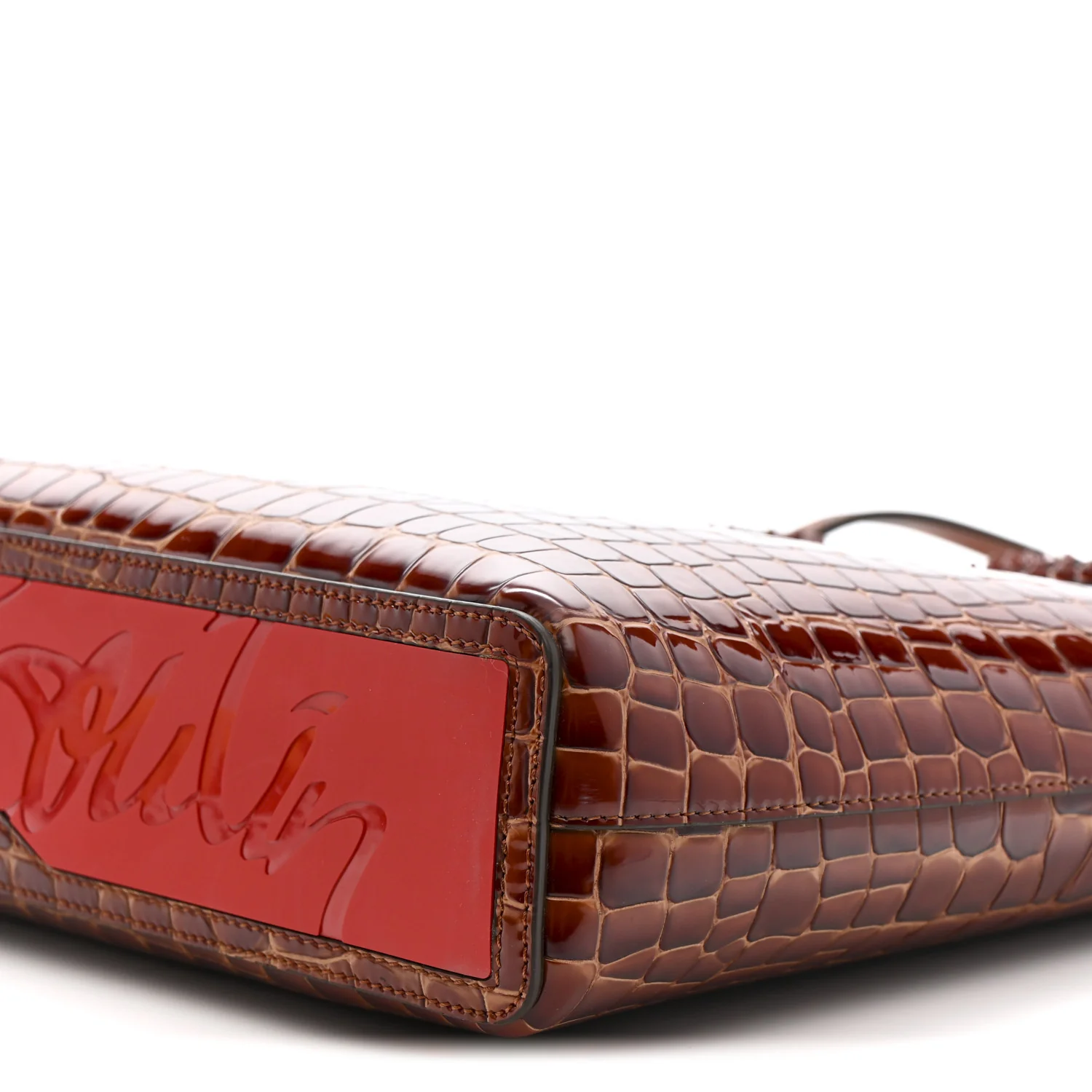 Patent Calfskin Crocodile Embossed Spikes Zipped Cabata Tote Acajou - Image 10