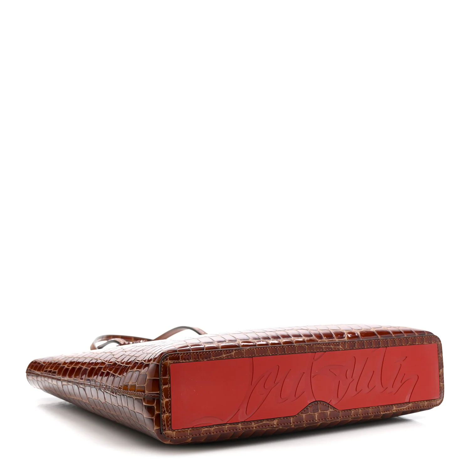 Patent Calfskin Crocodile Embossed Spikes Zipped Cabata Tote Acajou - Image 4