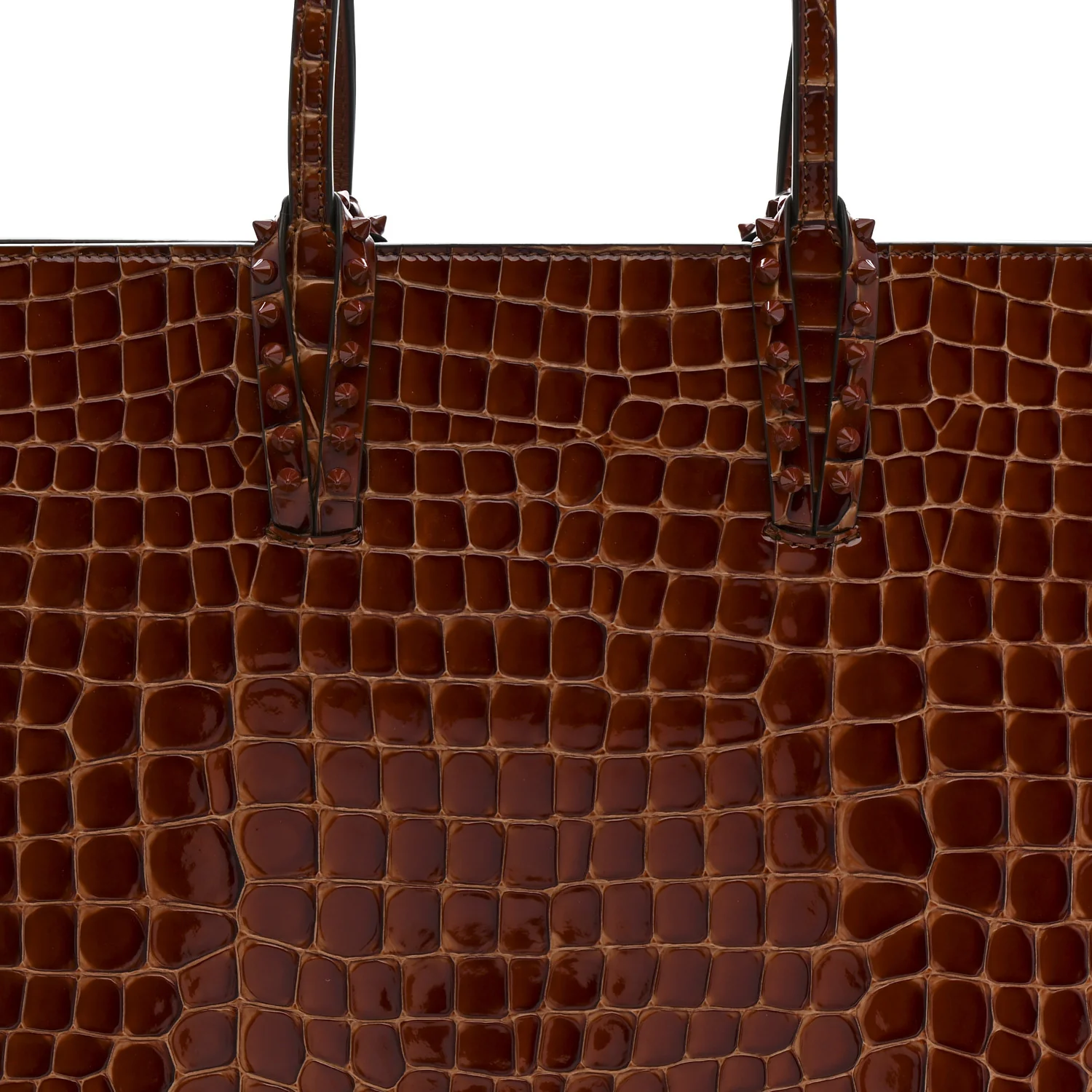 Patent Calfskin Crocodile Embossed Spikes Zipped Cabata Tote Acajou - Image 8