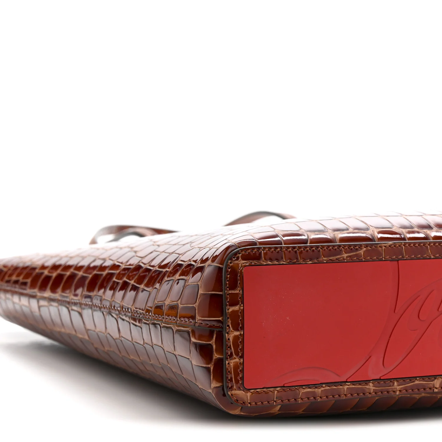 Patent Calfskin Crocodile Embossed Spikes Zipped Cabata Tote Acajou - Image 9