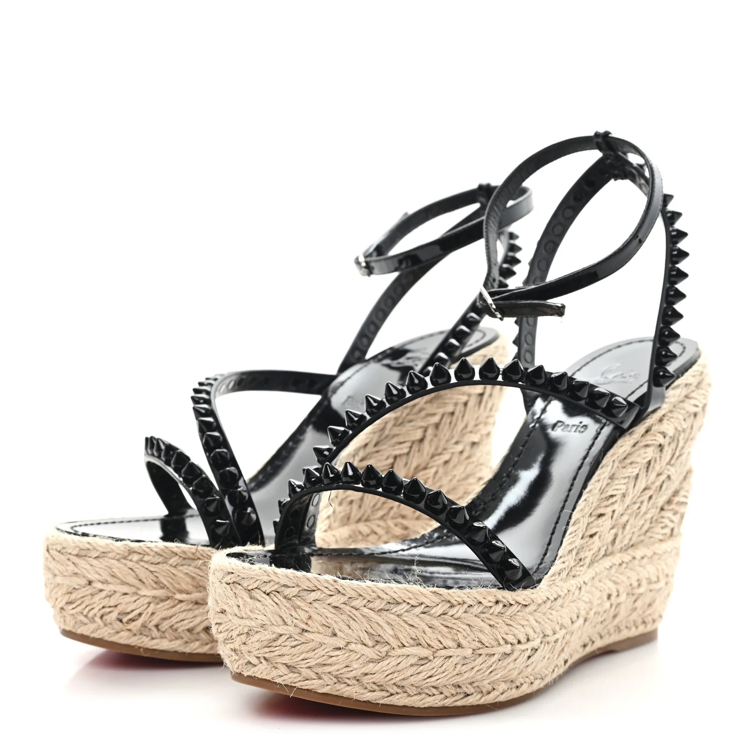 Patent Monochrome Mafaldina 120 Wedge Sandals 38 Black - Image 4