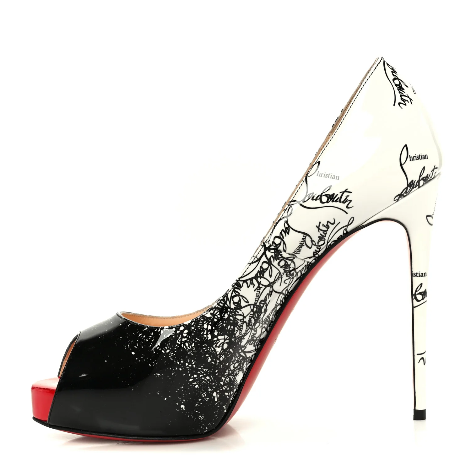 Patent New Very Prive Degraloubi Printed 120 Pumps 37 Black Snow