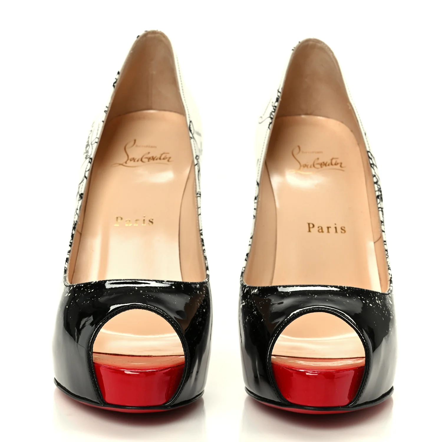 Patent New Very Prive Degraloubi Printed 120 Pumps 37 Black Snow - Image 3