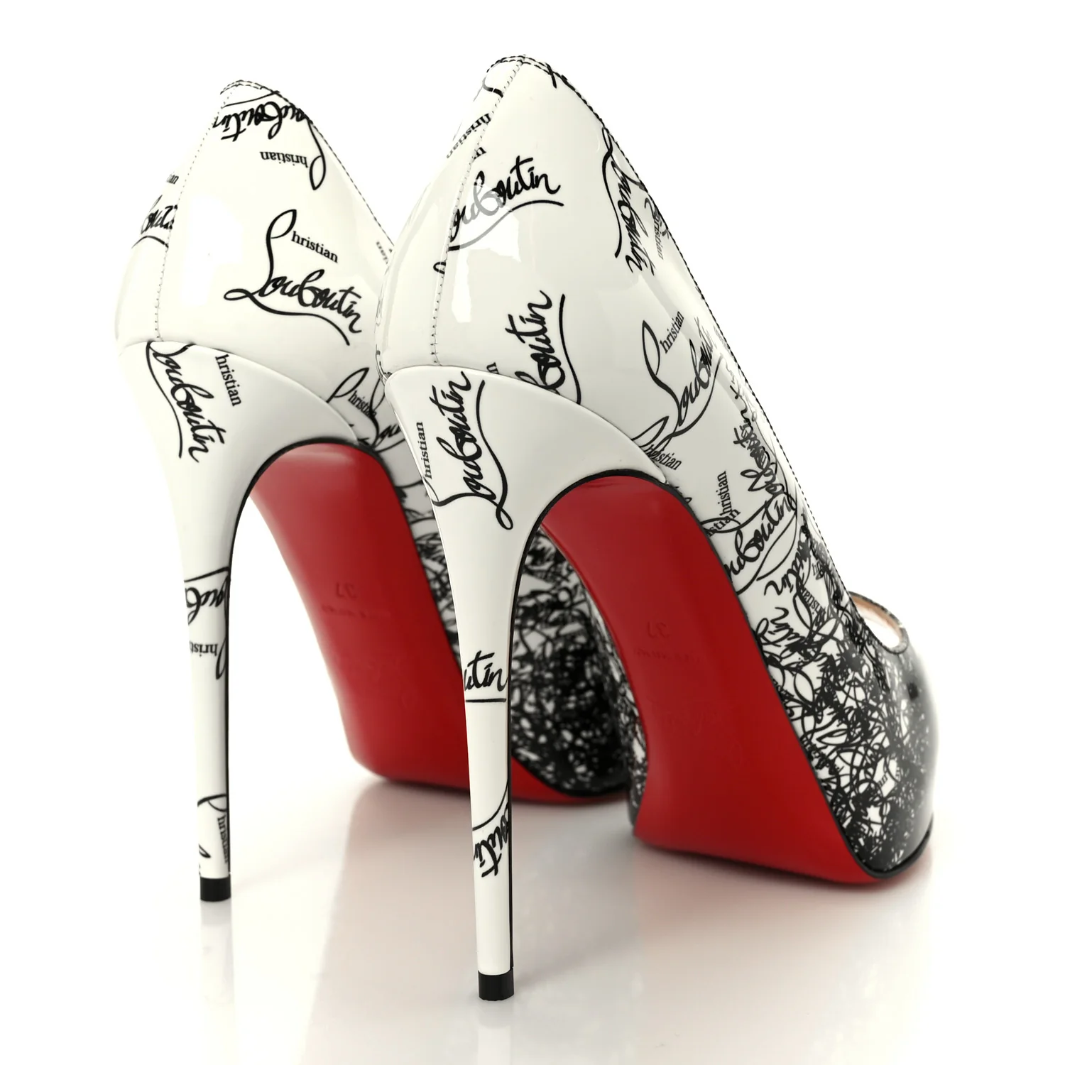 Patent New Very Prive Degraloubi Printed 120 Pumps 37 Black Snow - Image 5