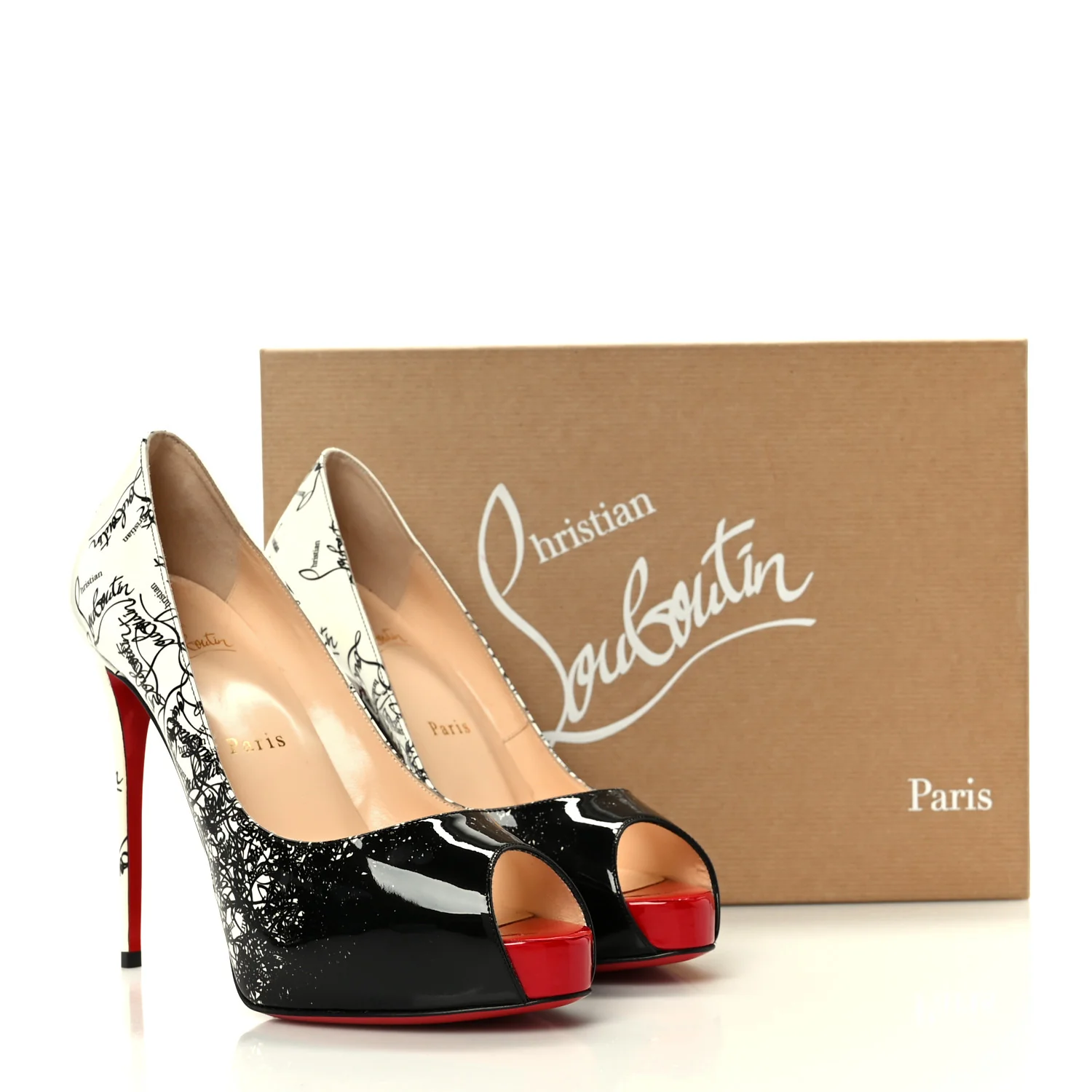 Patent New Very Prive Degraloubi Printed 120 Pumps 37 Black Snow - Image 9