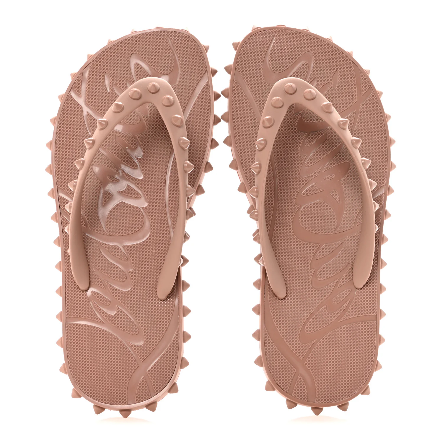 Rubber Spike Super Loubi Flip Flop Sandals 36 Nude - Image 2