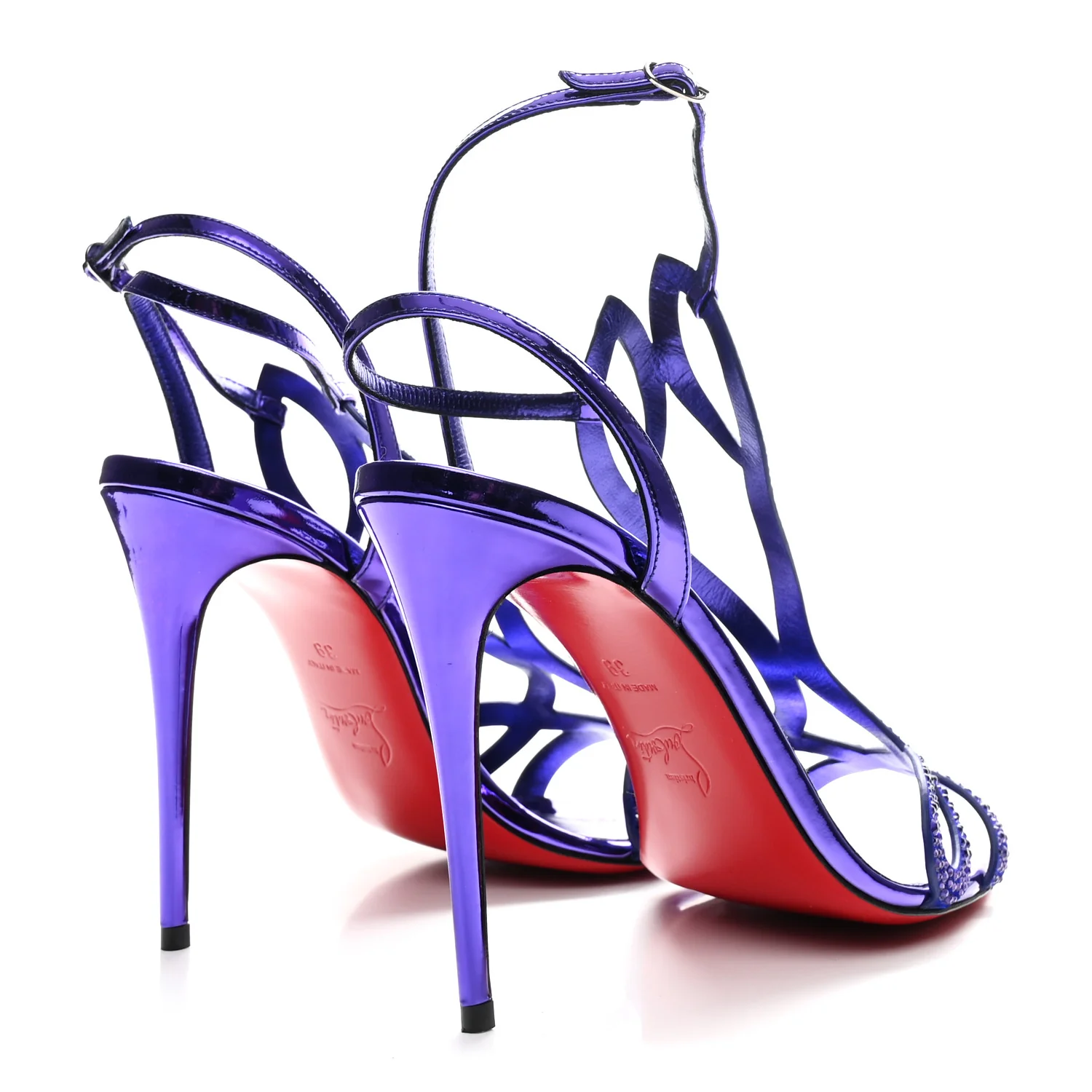Suede Strass Double L 100 T-Strap Sandals 39 Elektra - Image 10