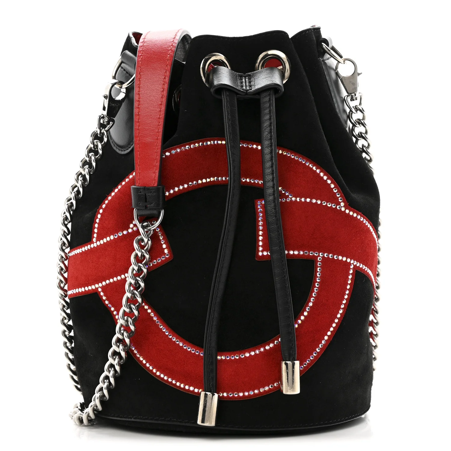 Suede Strass Love Marie Jane Bucket Black Red