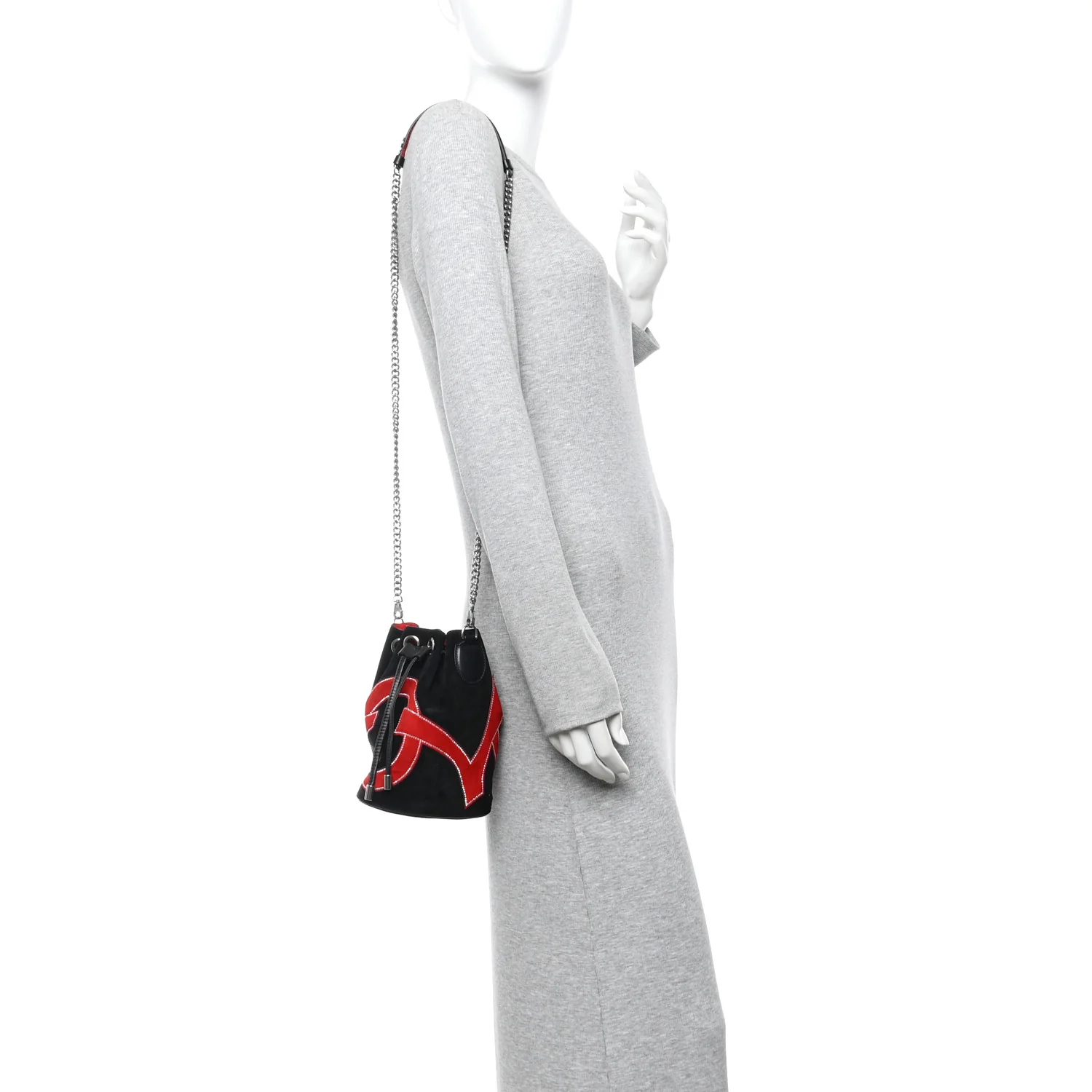 Suede Strass Love Marie Jane Bucket Black Red - Image 2