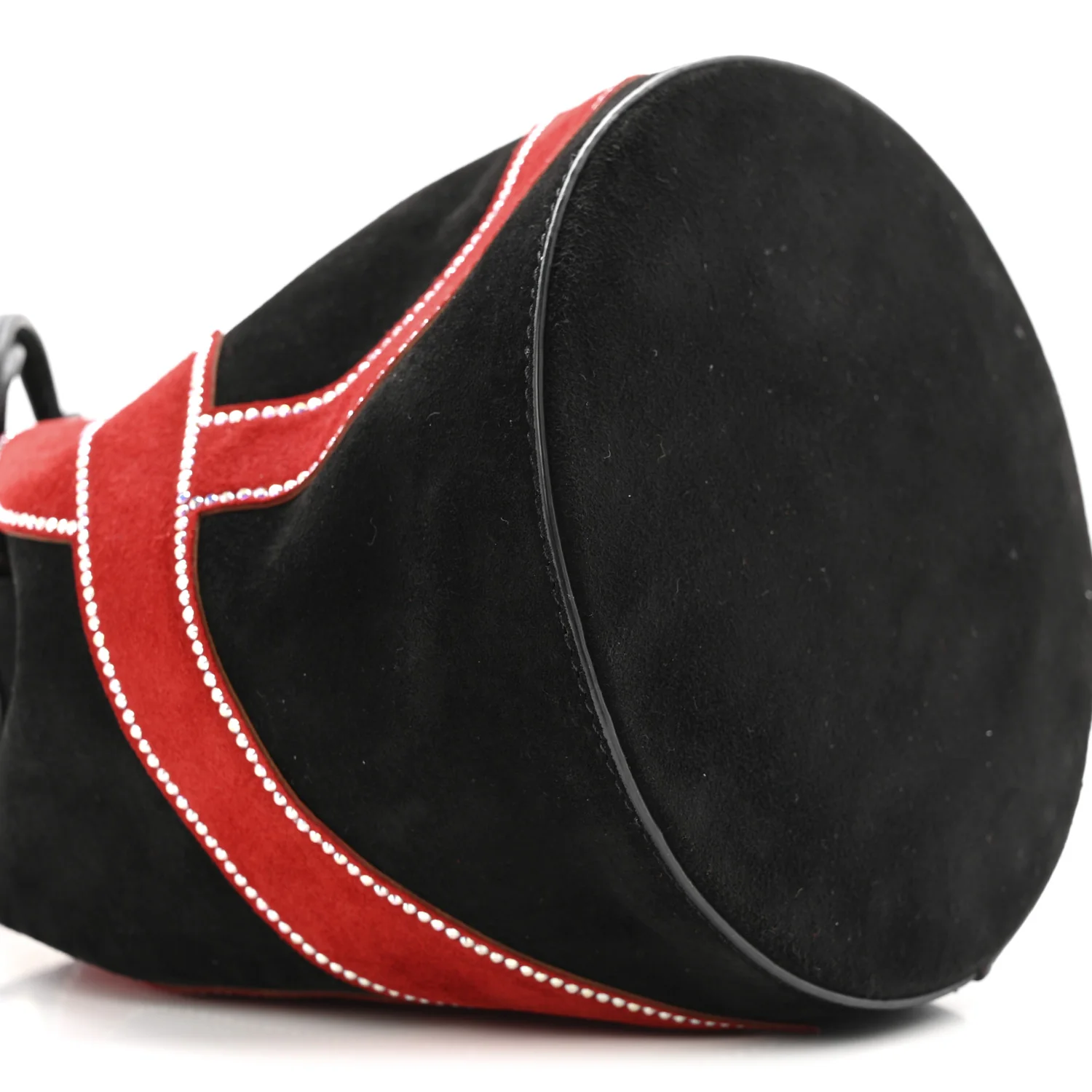 Suede Strass Love Marie Jane Bucket Black Red - Image 8