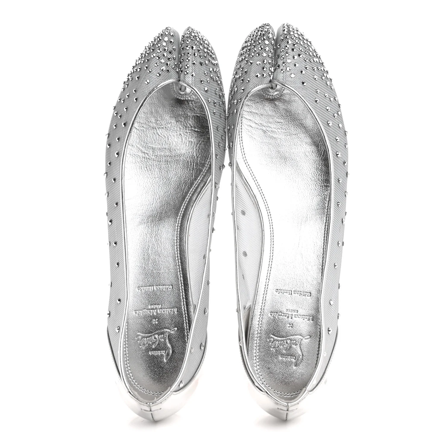 X MAISON MARGIELA Rete Glitter Specchio Marlougiela Strass Tabi Flats 40 Silver - Image 2