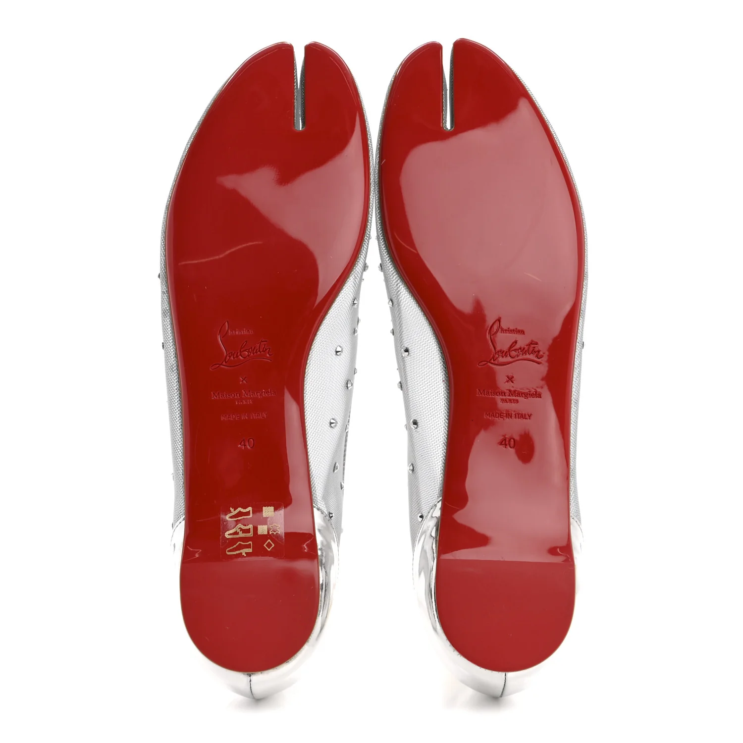 X MAISON MARGIELA Rete Glitter Specchio Marlougiela Strass Tabi Flats 40 Silver - Image 6