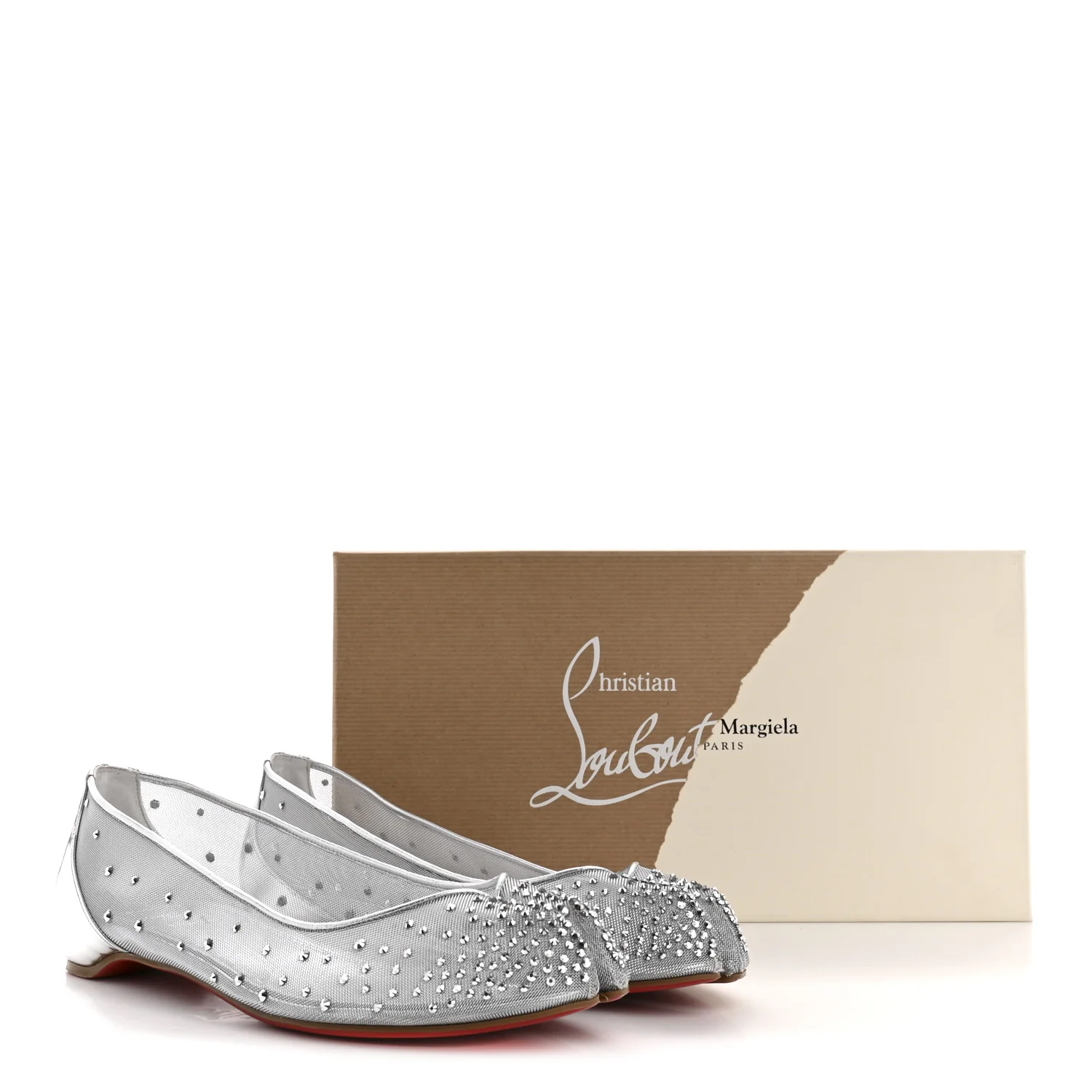 X MAISON MARGIELA Rete Glitter Specchio Marlougiela Strass Tabi Flats 40 Silver - Image 9